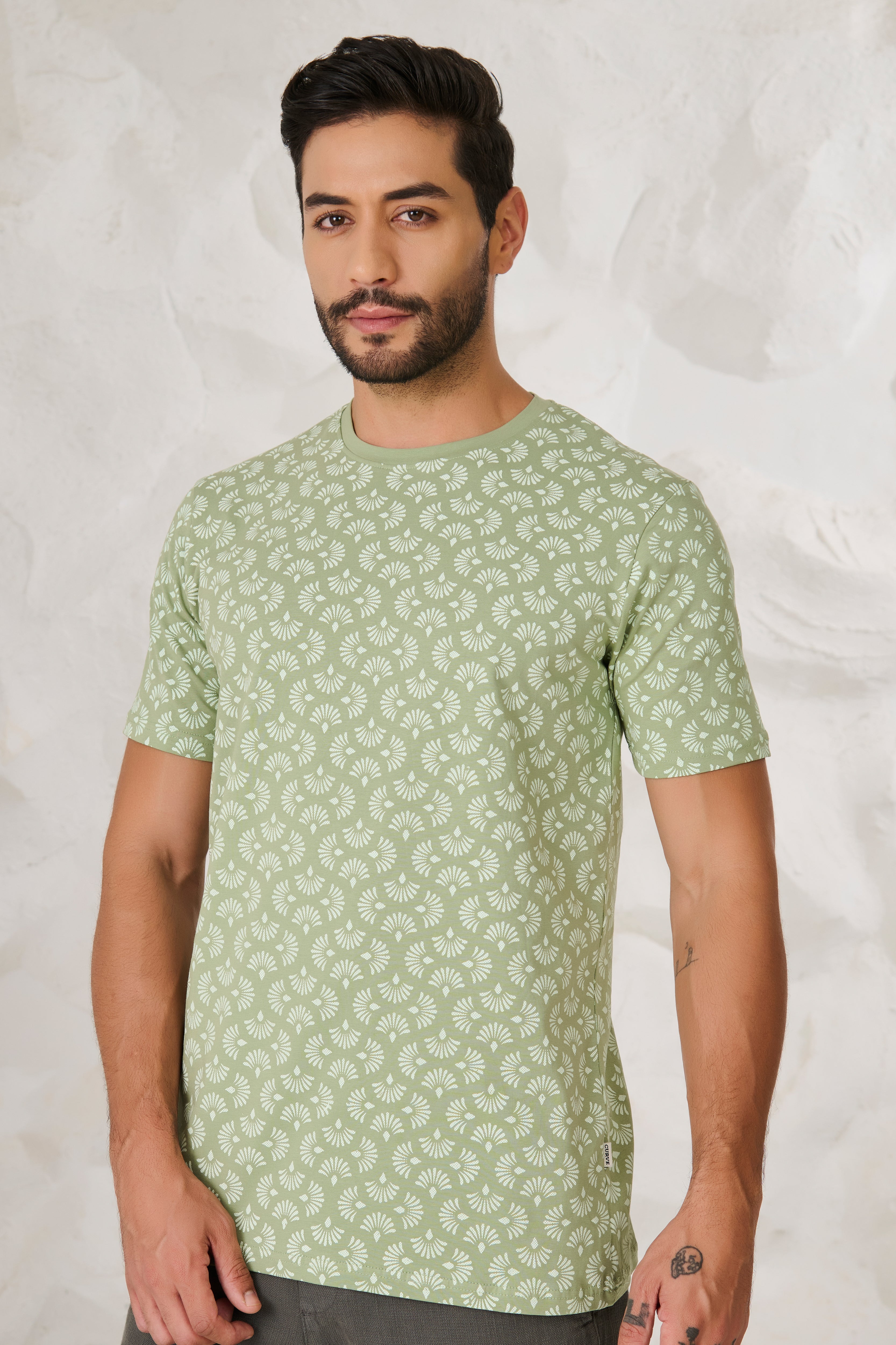 Buy Palm Leaves Stretch T-Shirt - Green Online Shopping view 1