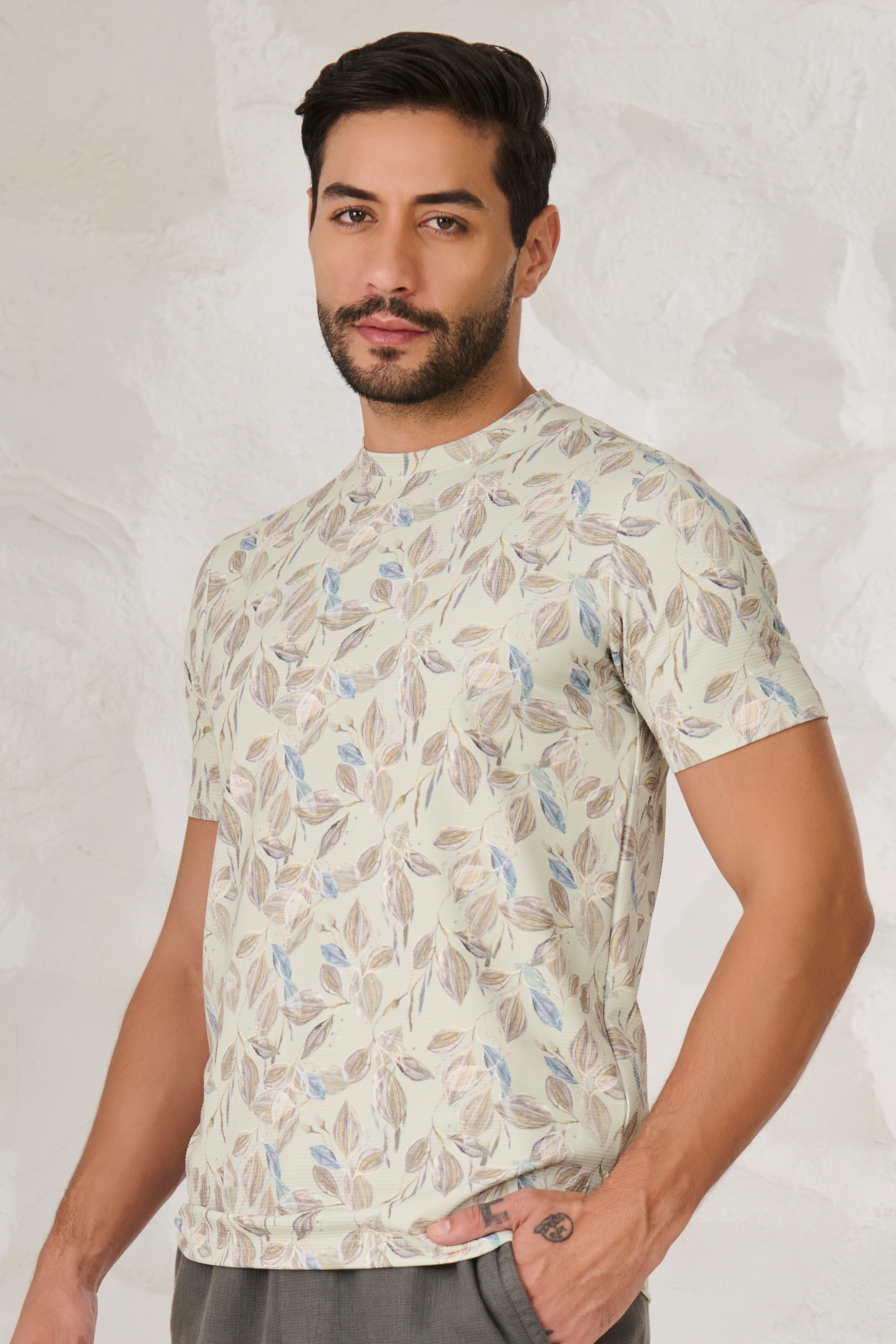 Buy Painted Leaves T-Shirt - Green Online Shopping view 2