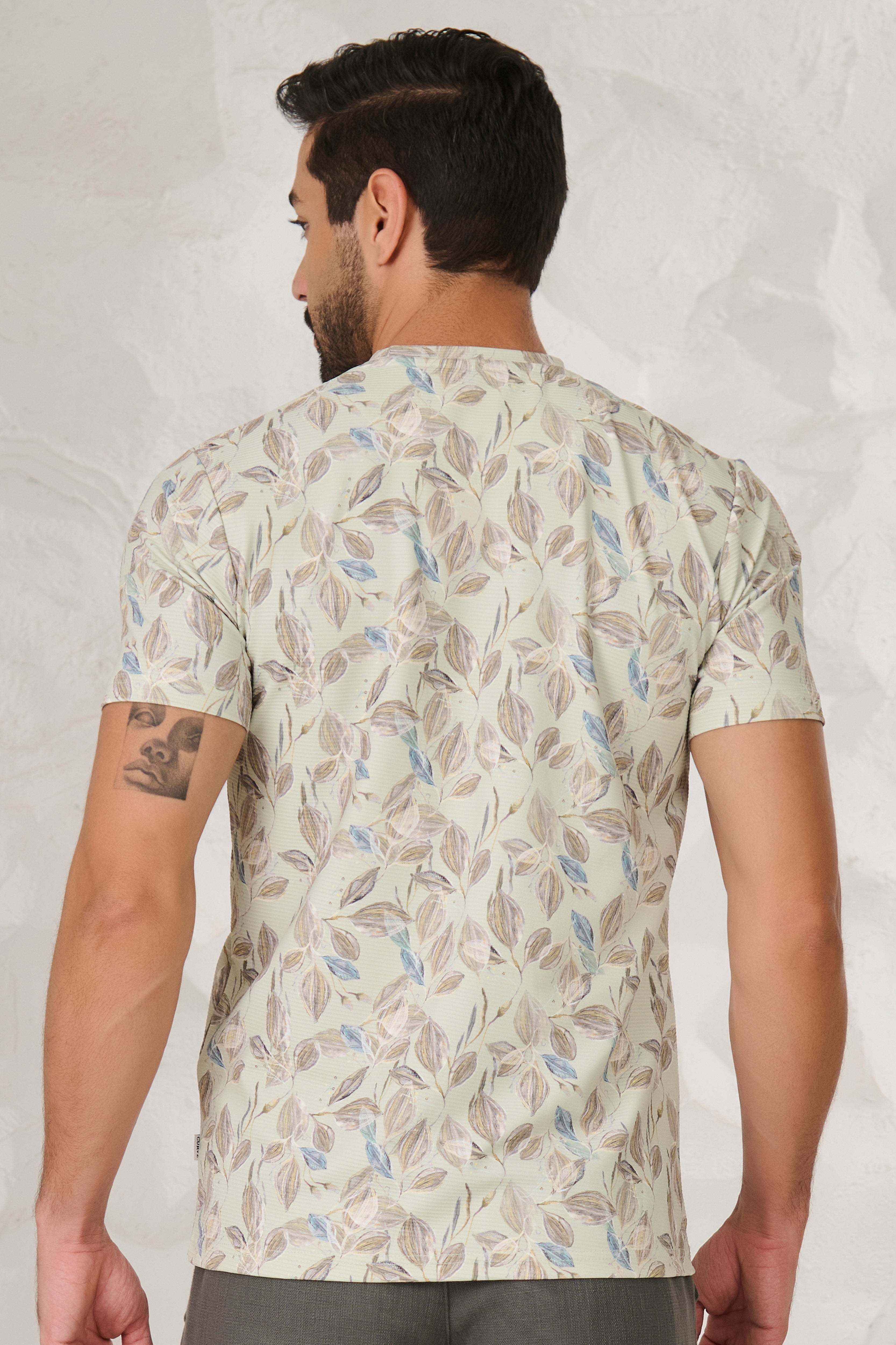 Buy Painted Leaves T-Shirt - Green Online Shopping view 4