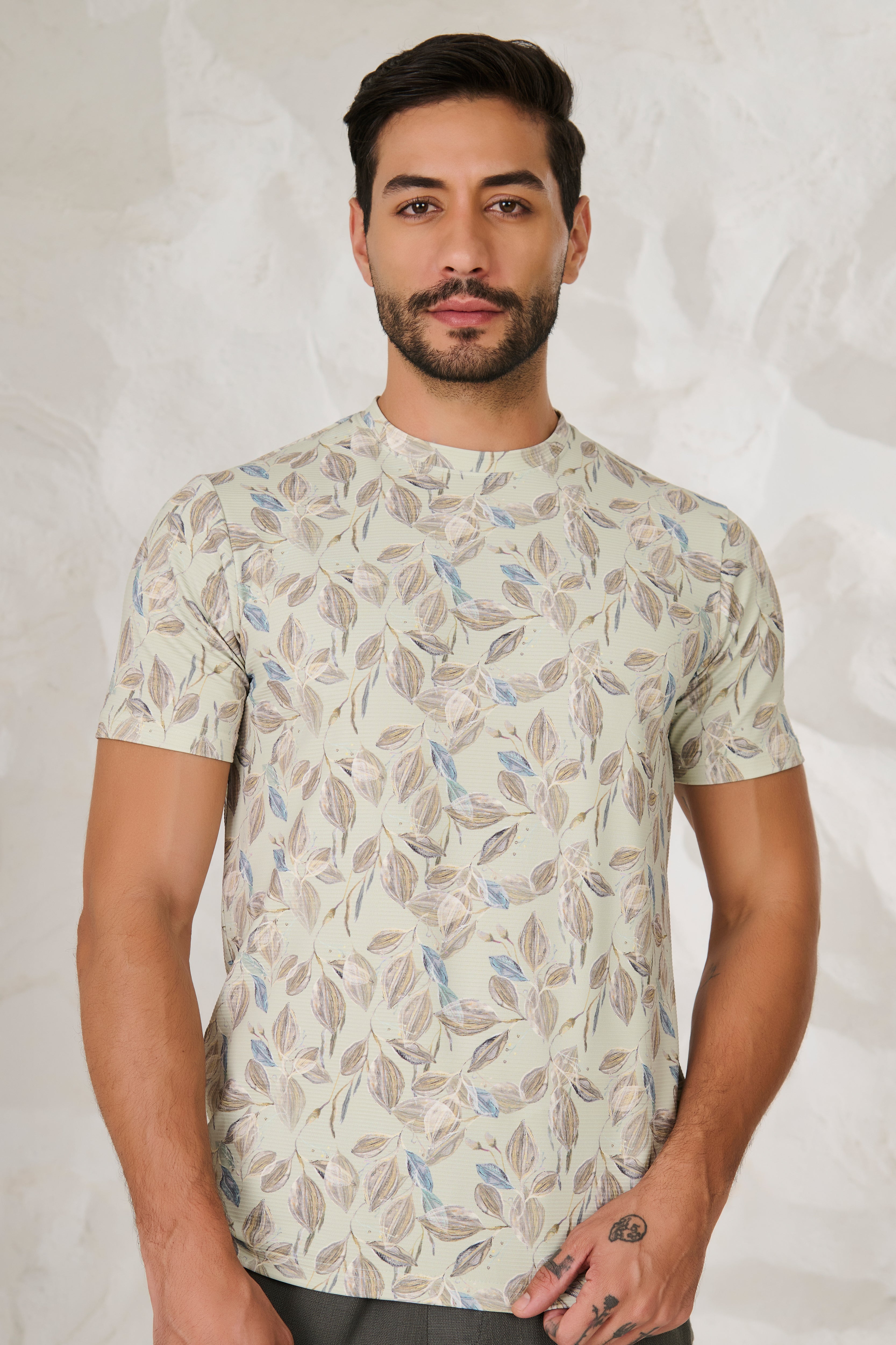 Buy Painted Leaves T-Shirt - Green Online Shopping view 1