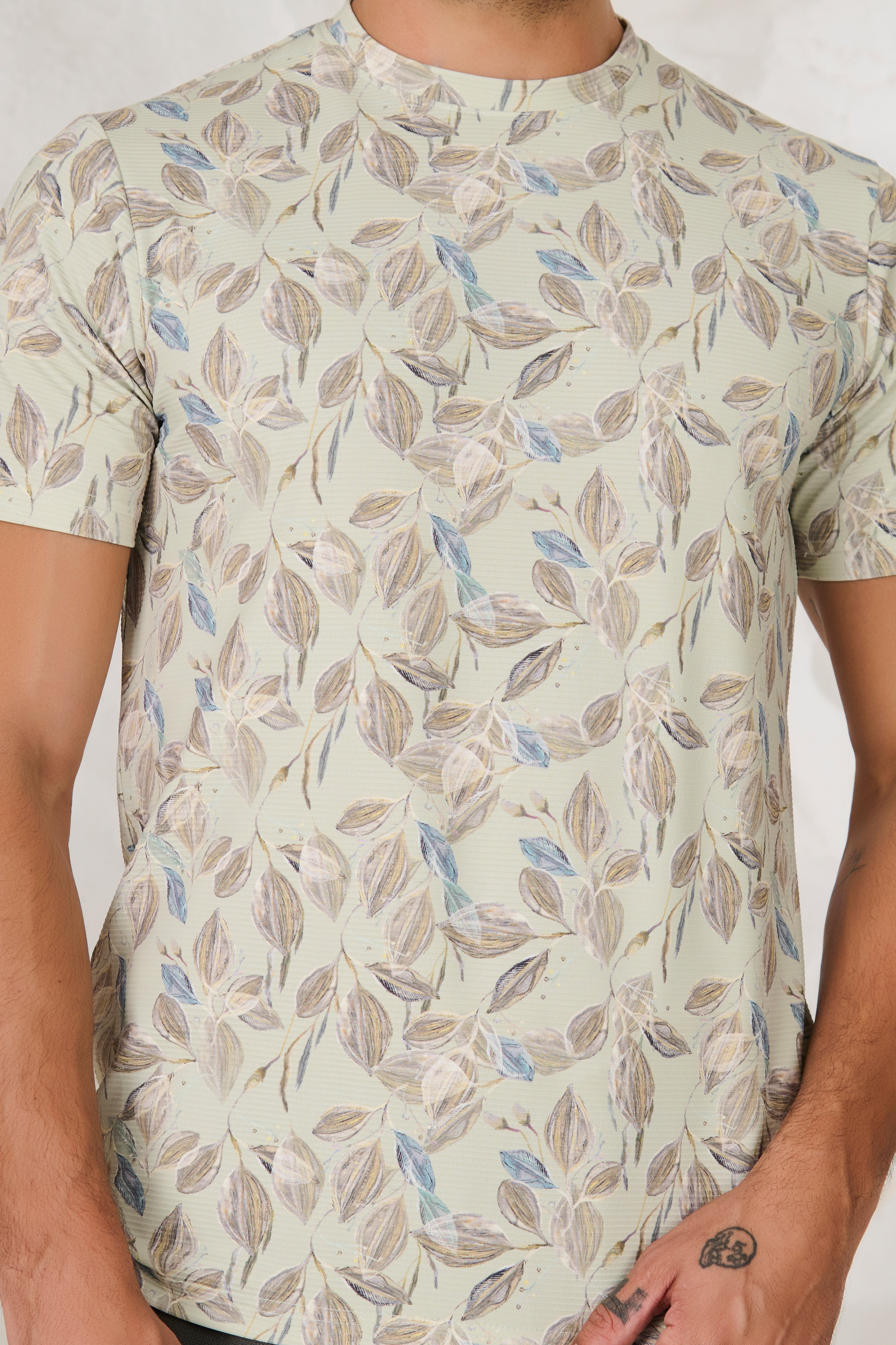 Buy Painted Leaves T-Shirt - Green Online Shopping view 3