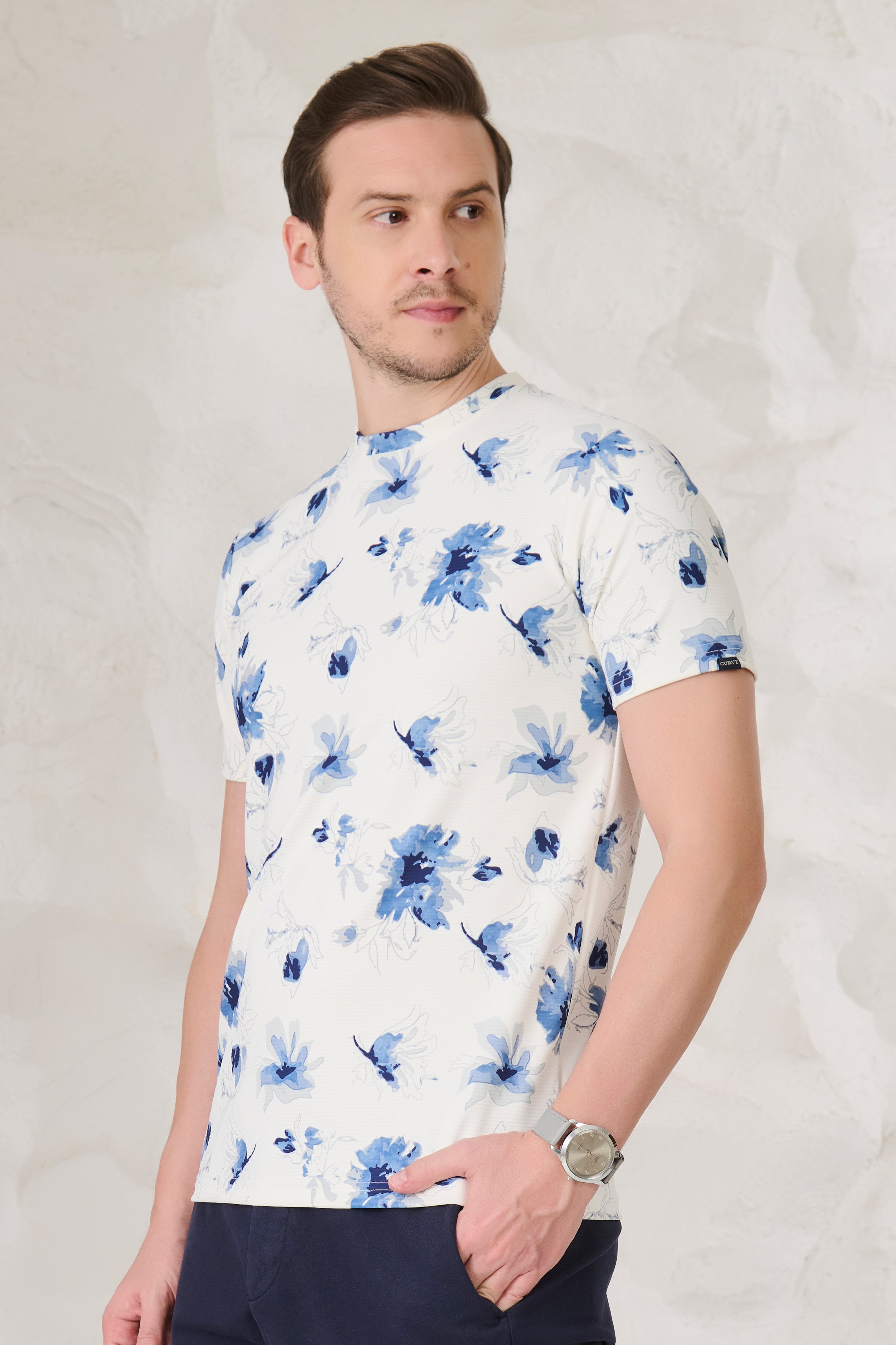 Buy Painted Flowers T-Shirt - White Online Shopping view 2