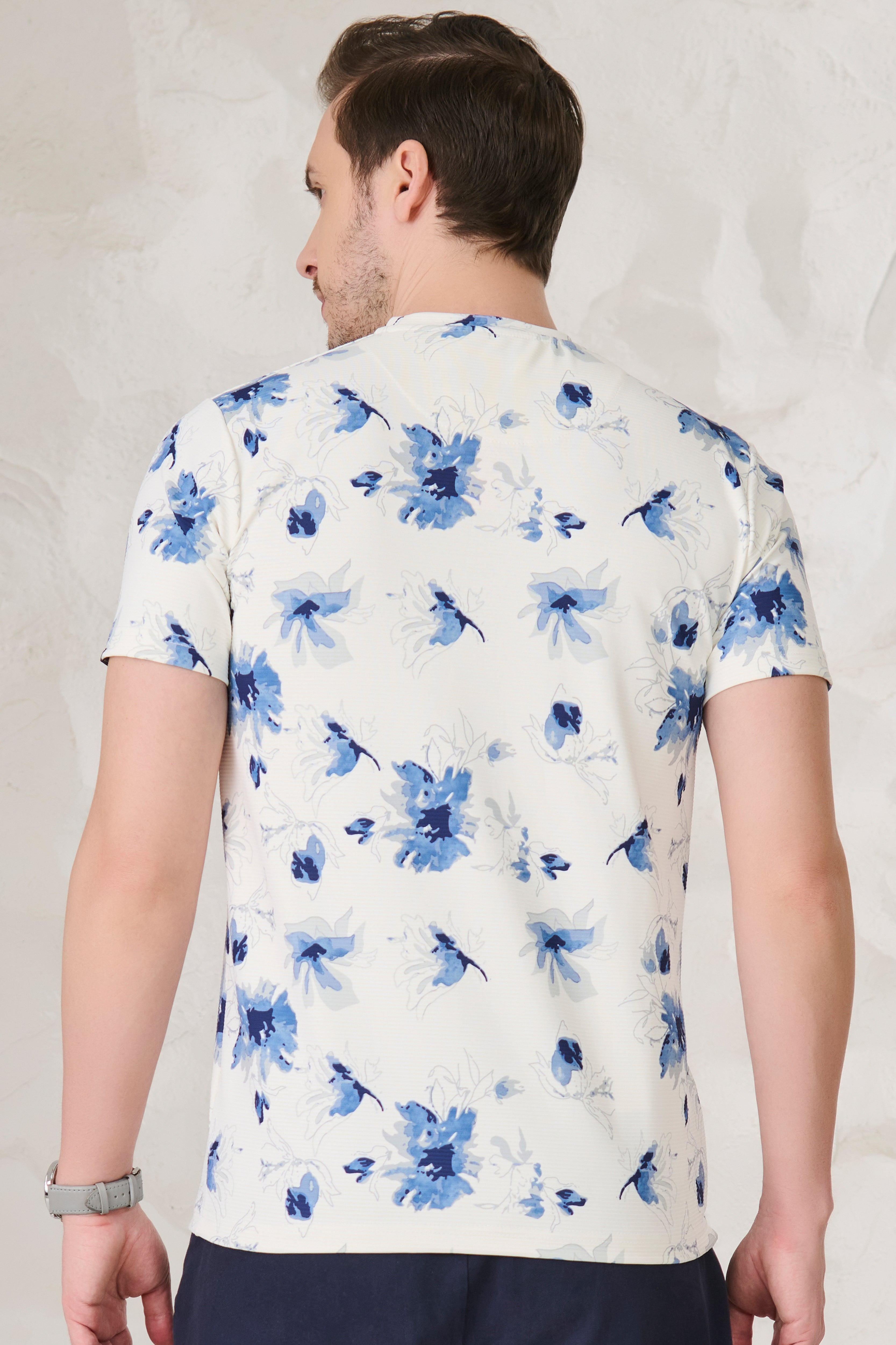 Buy Painted Flowers T-Shirt - White Online Shopping view 3