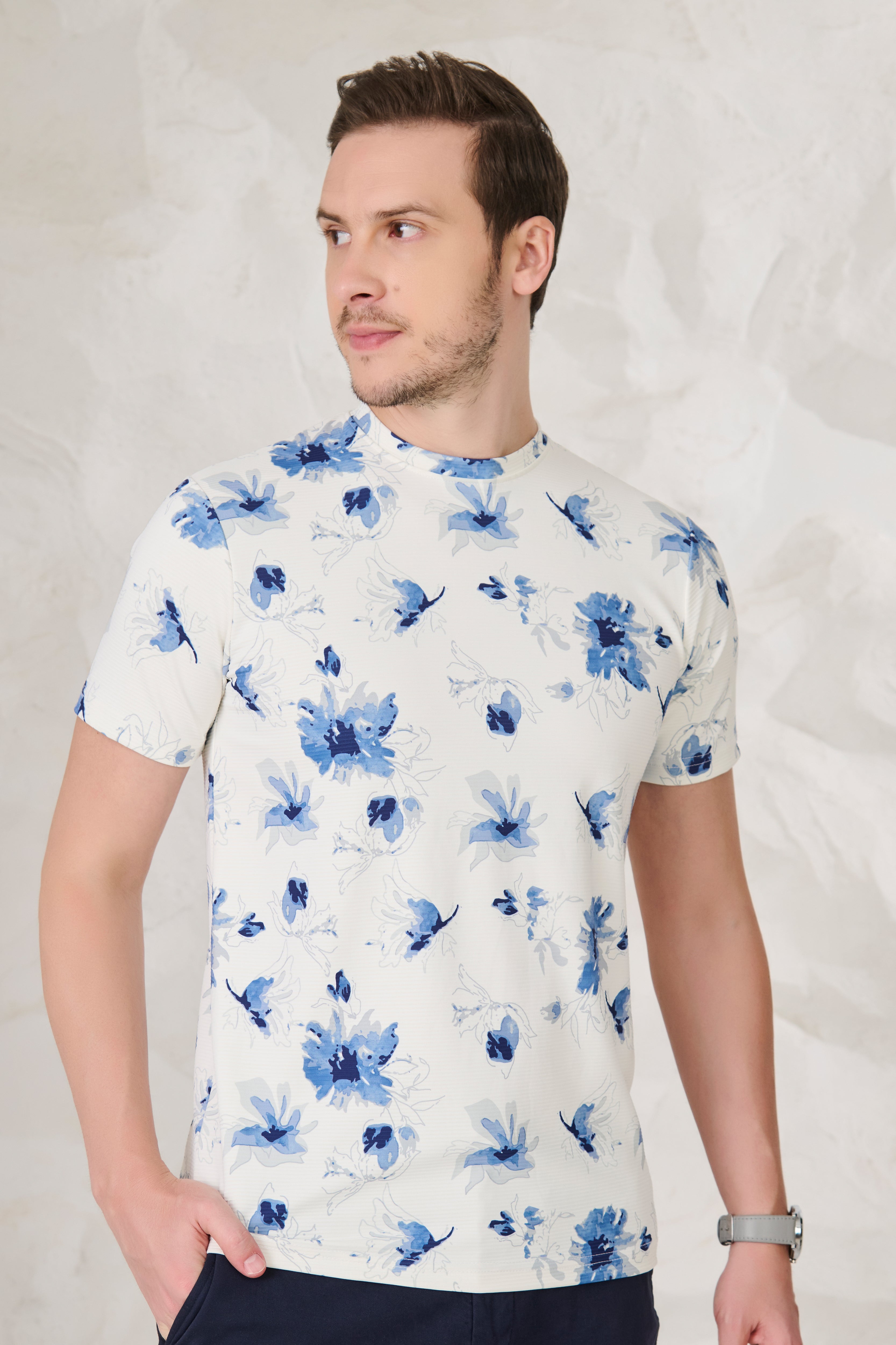Buy Painted Flowers T-Shirt - White Online Shopping view 1