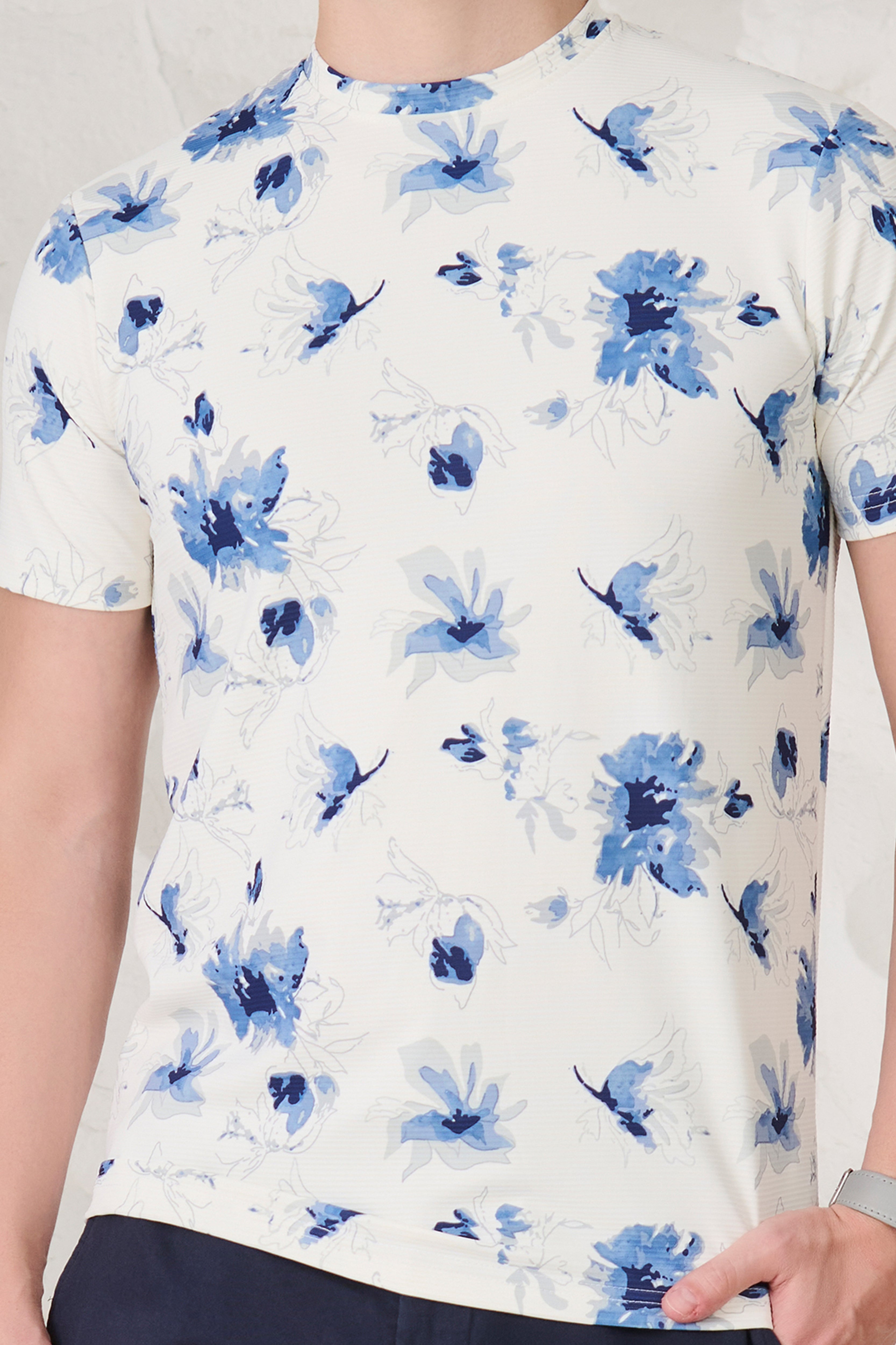Buy Painted Flowers T-Shirt - White Online Shopping view 4