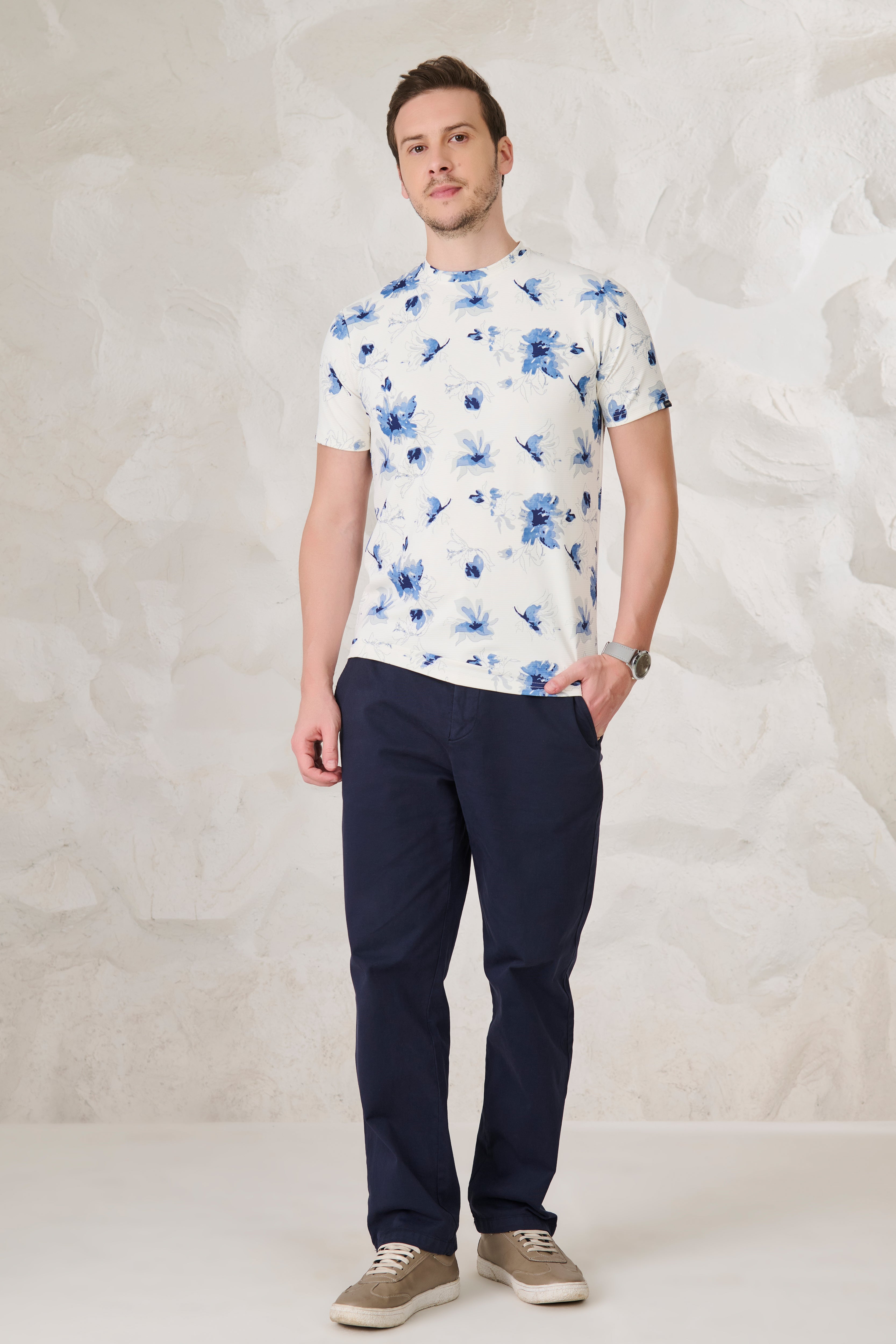 Buy Painted Flowers T-Shirt - White Online Shopping view 5