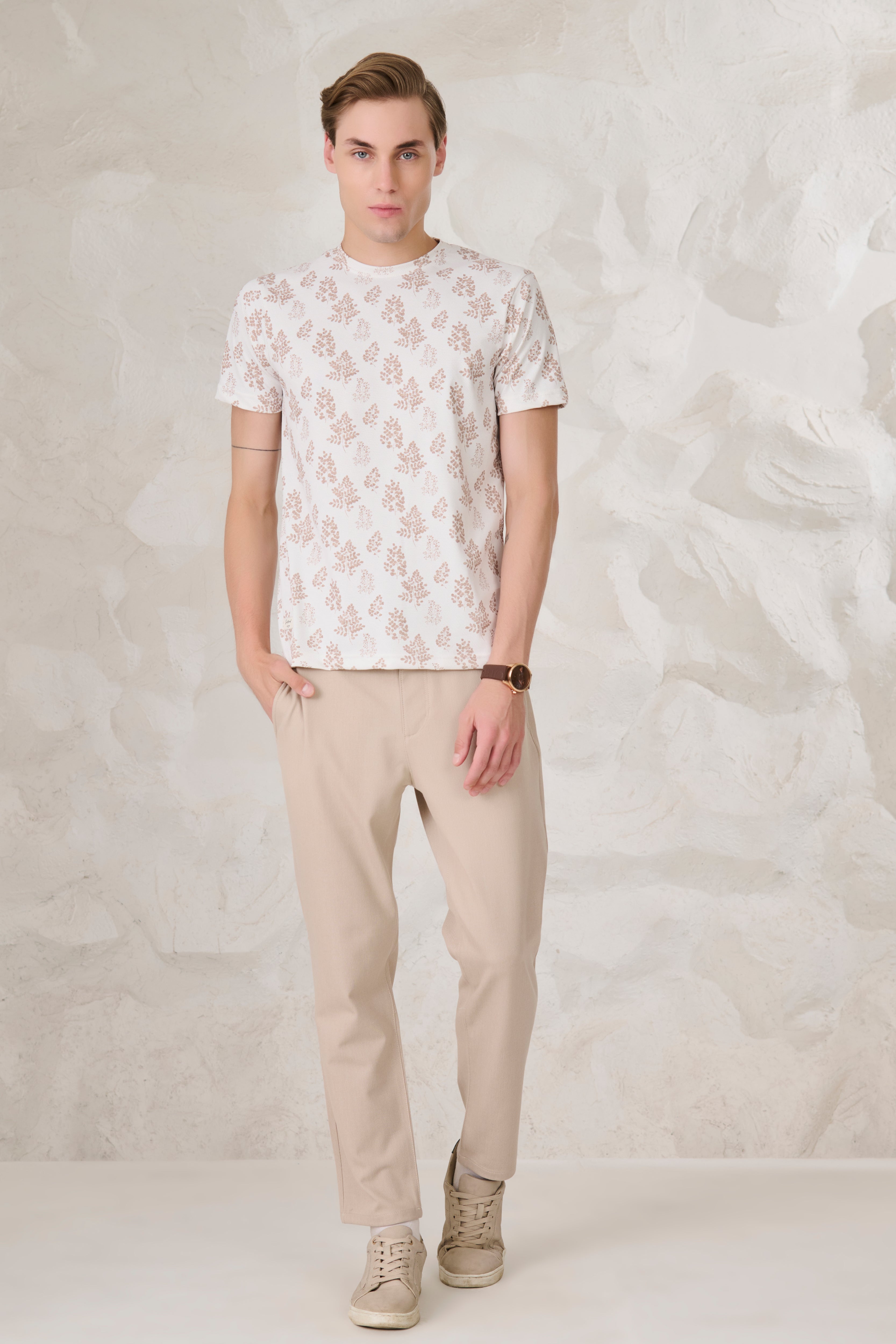 Buy Brown Ferns T-Shirt - White Online Shopping view 5