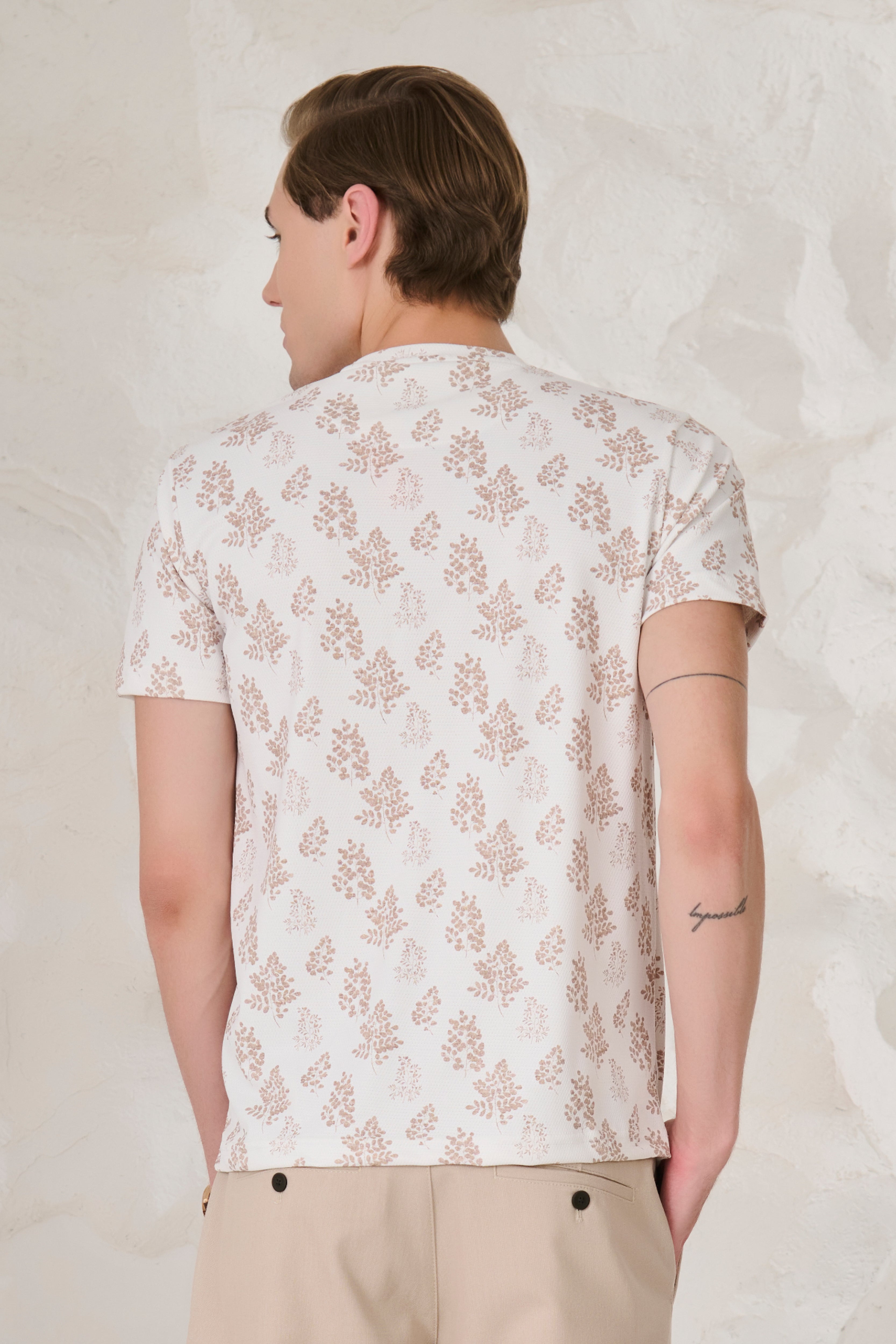 Buy Brown Ferns T-Shirt - White Online Shopping view 3