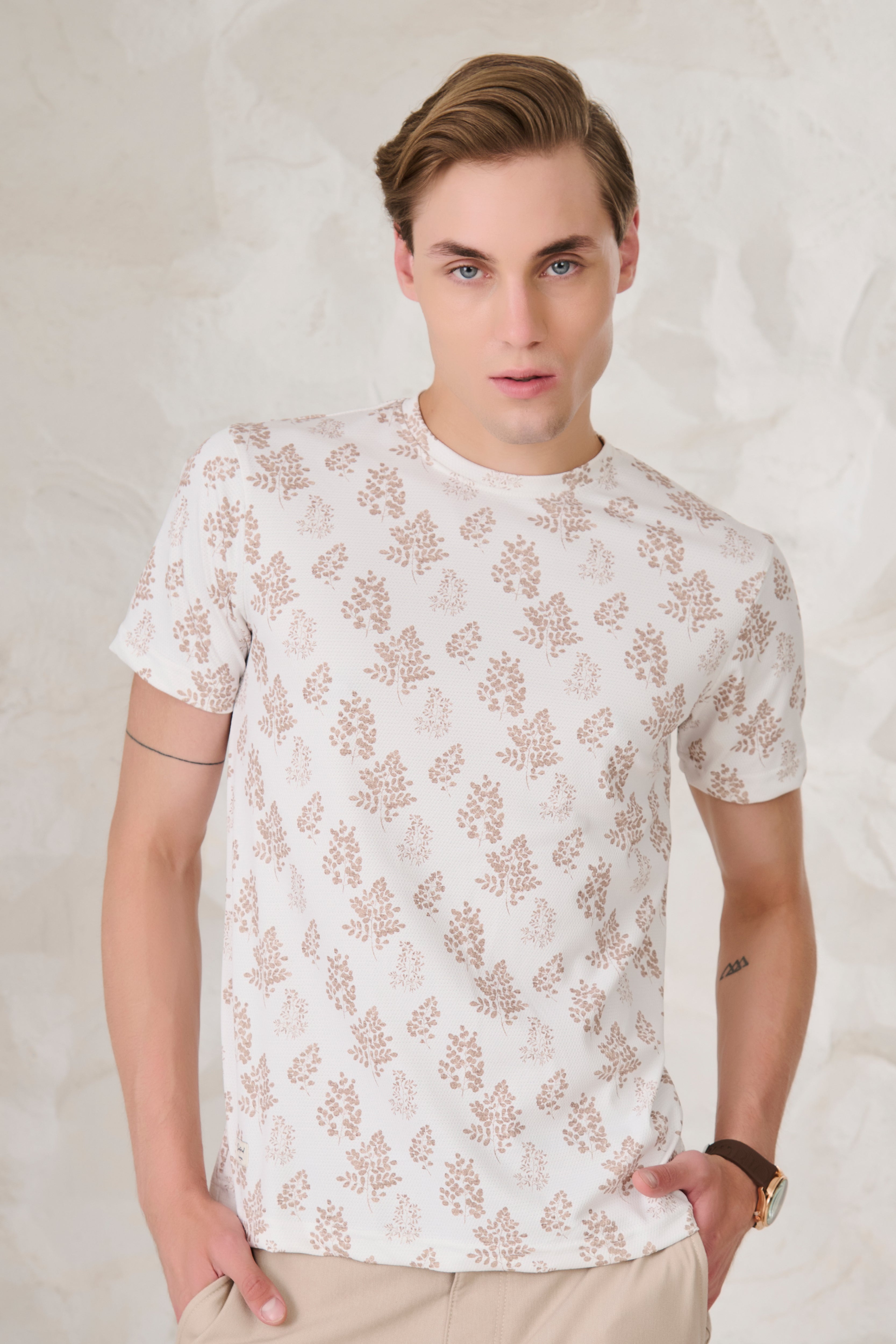 Buy Brown Ferns T-Shirt - White Online Shopping view 1