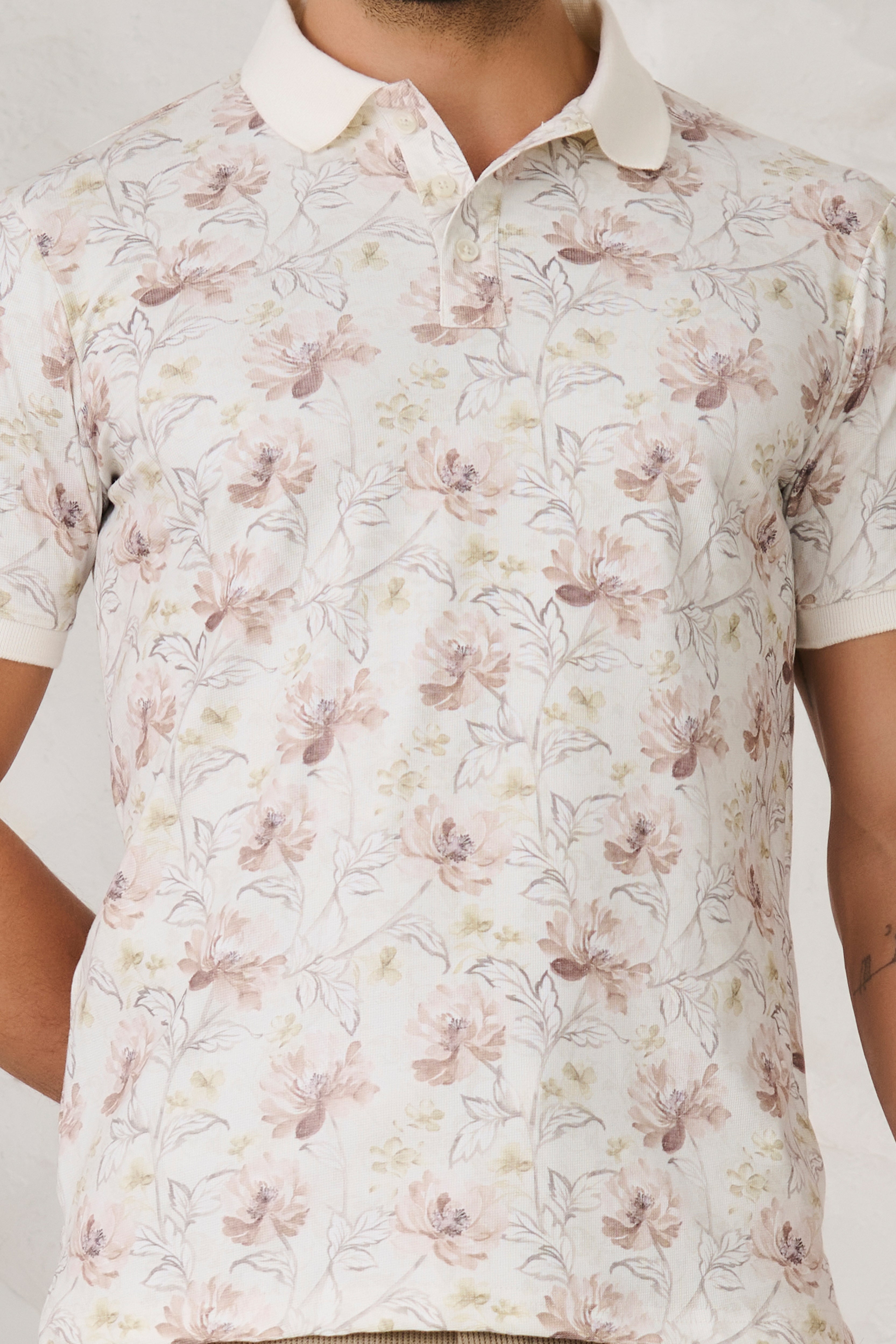 Buy Painted Flowers Polo - White Online Shopping view 4