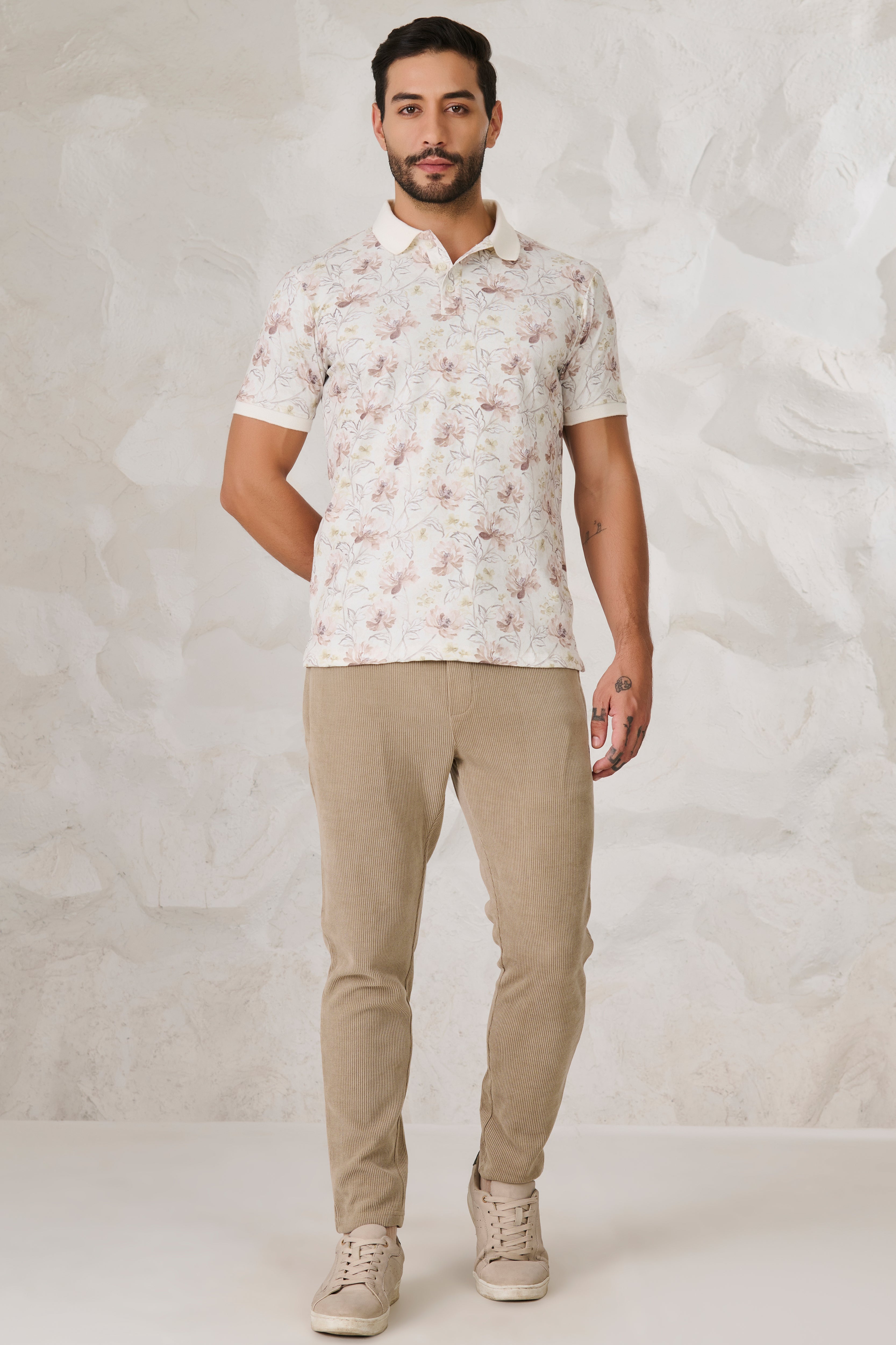 Buy Painted Flowers Polo - White Online Shopping view 5