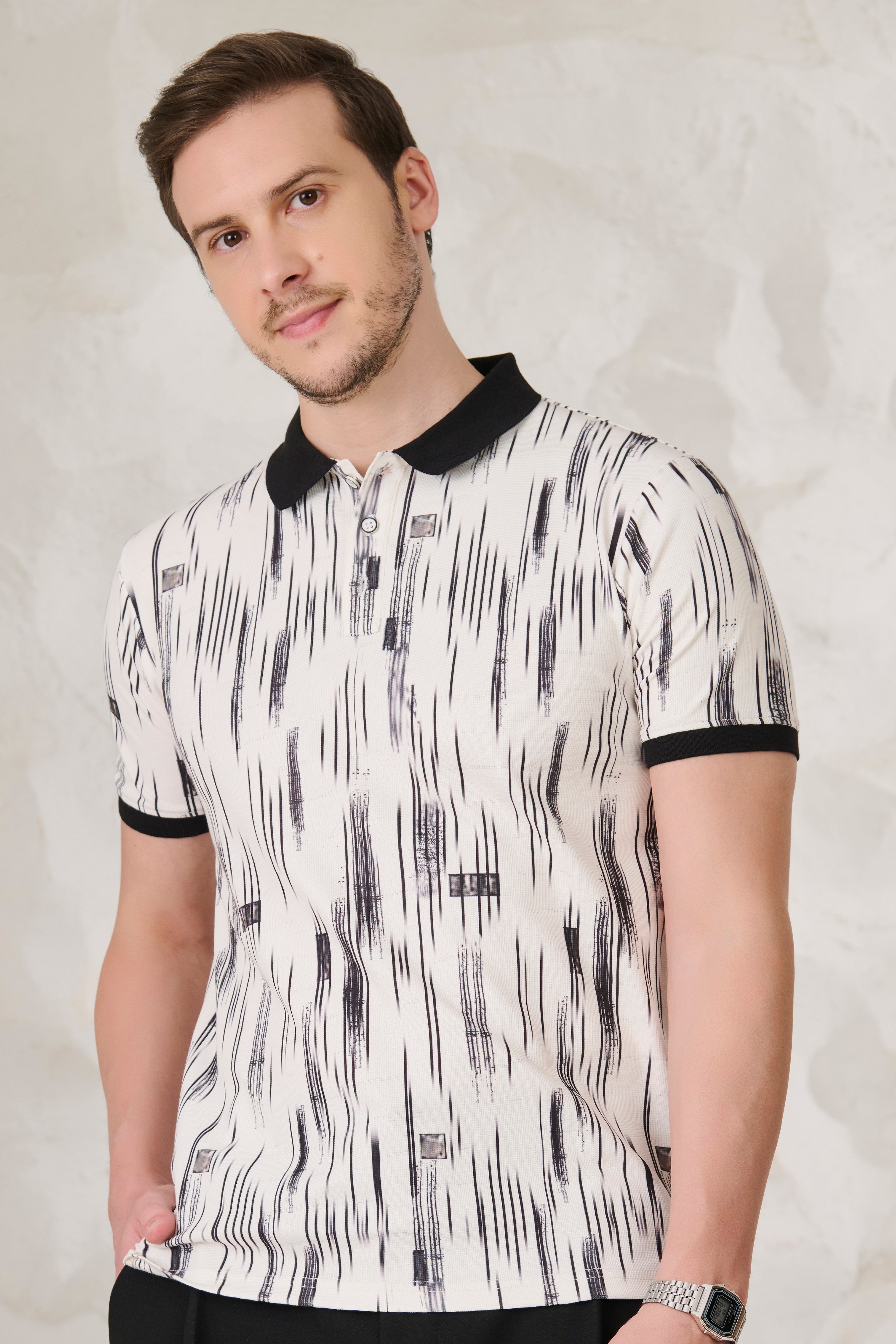 Buy Inky Stripe Polo - Black & White Online Shopping view 2