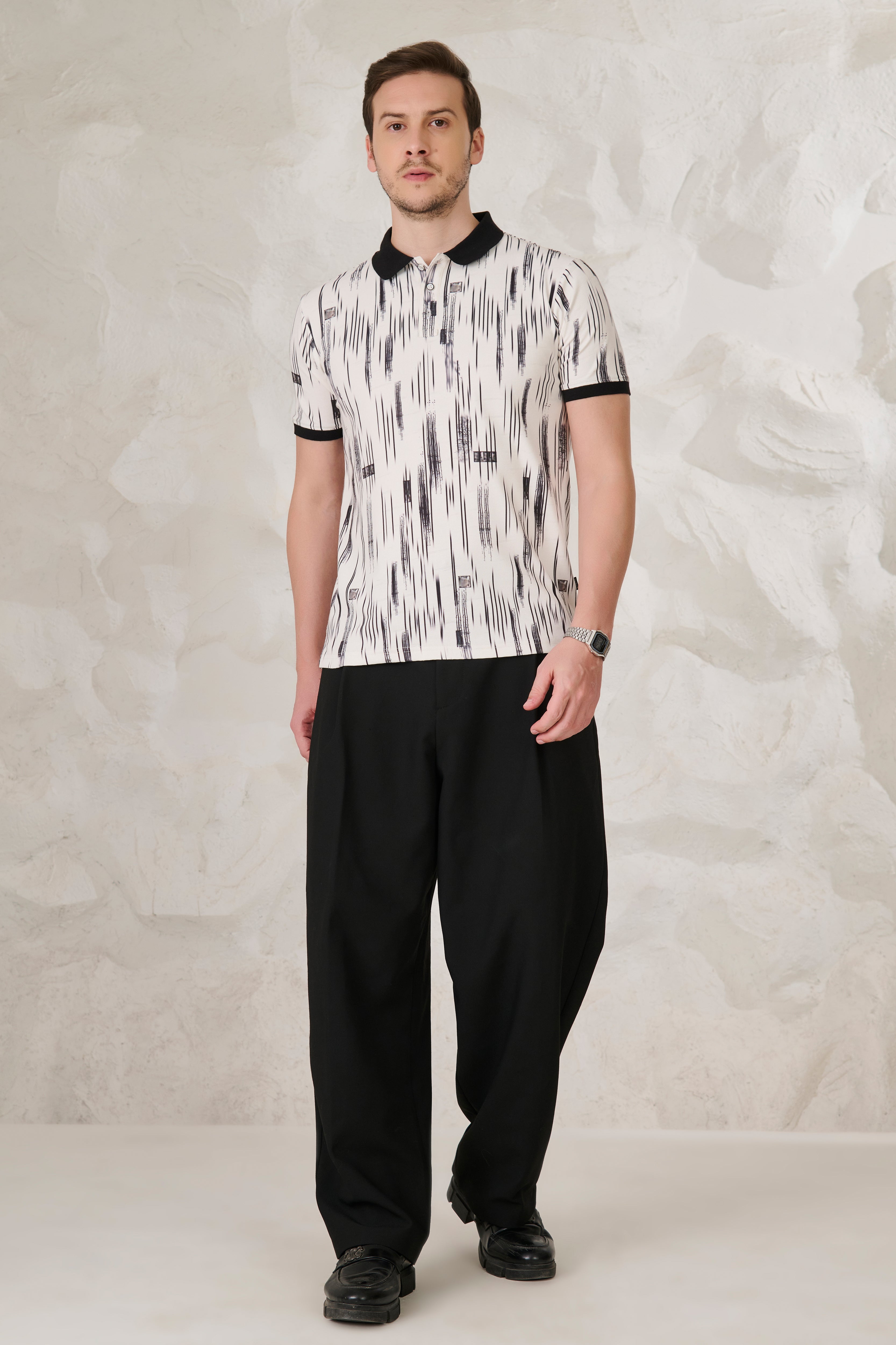 Buy Inky Stripe Polo - Black & White Online Shopping view 5