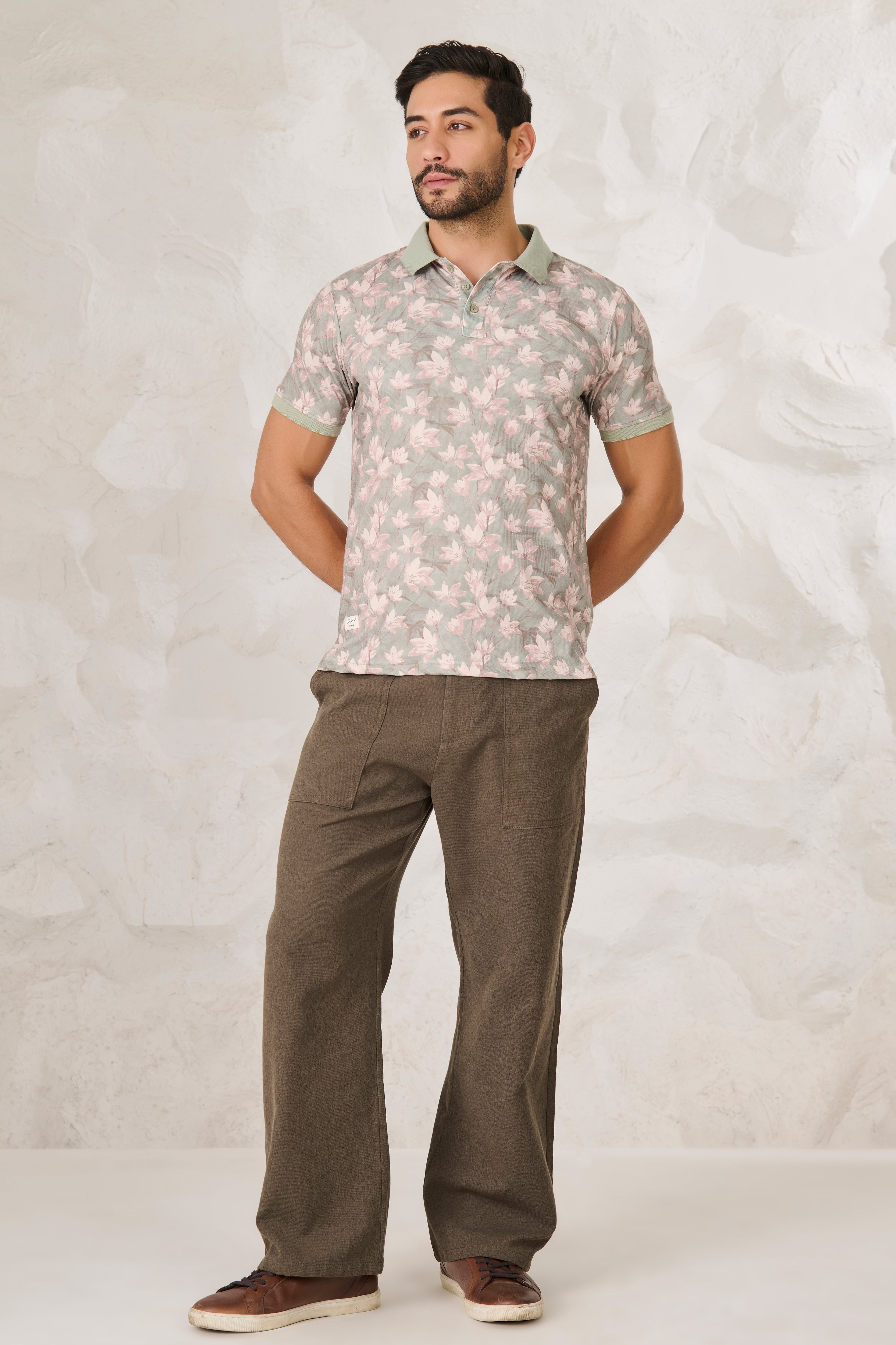 Buy Painted Wildflowers Polo - Green Online Shopping view 5