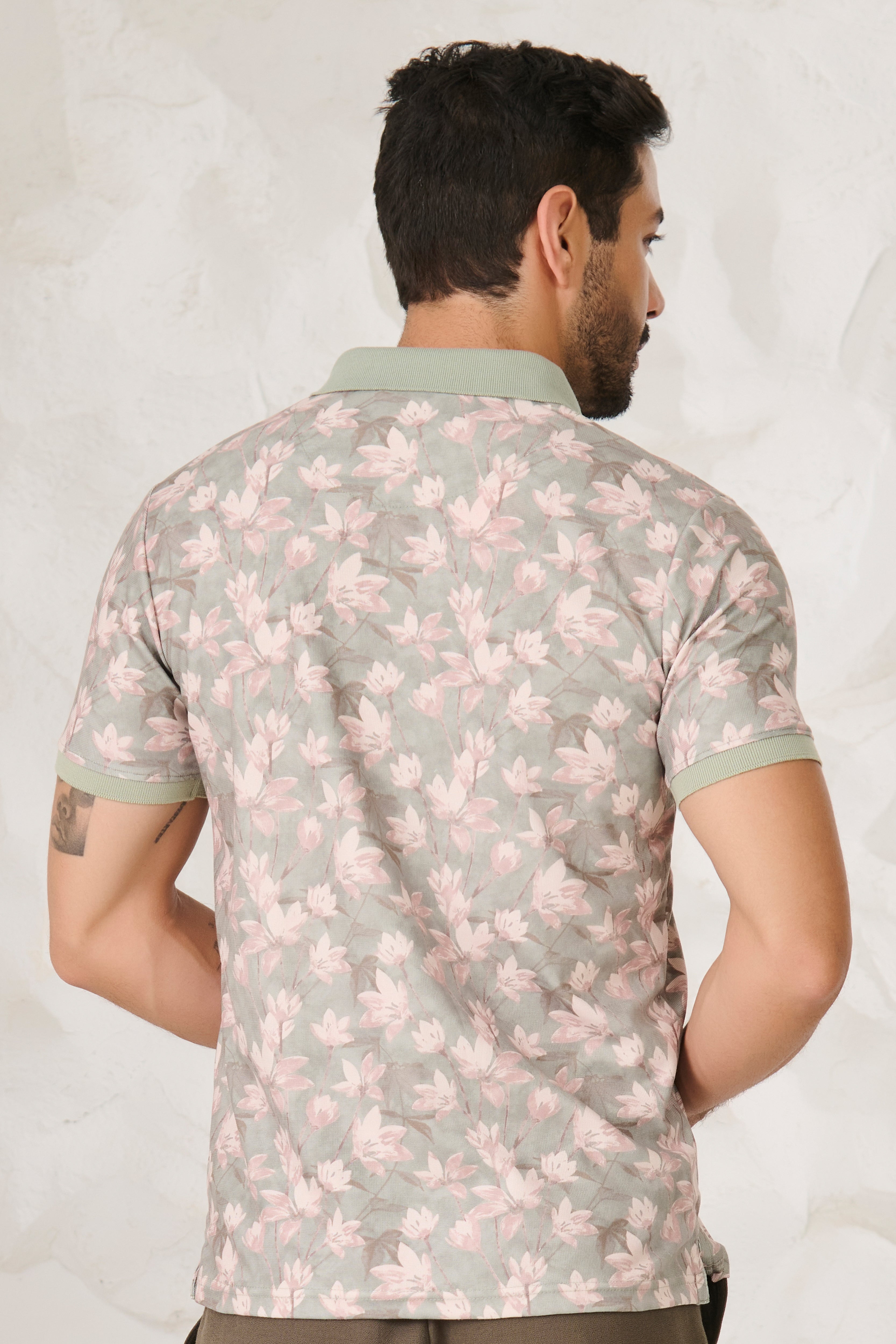 Buy Painted Wildflowers Polo - Green Online Shopping view 3