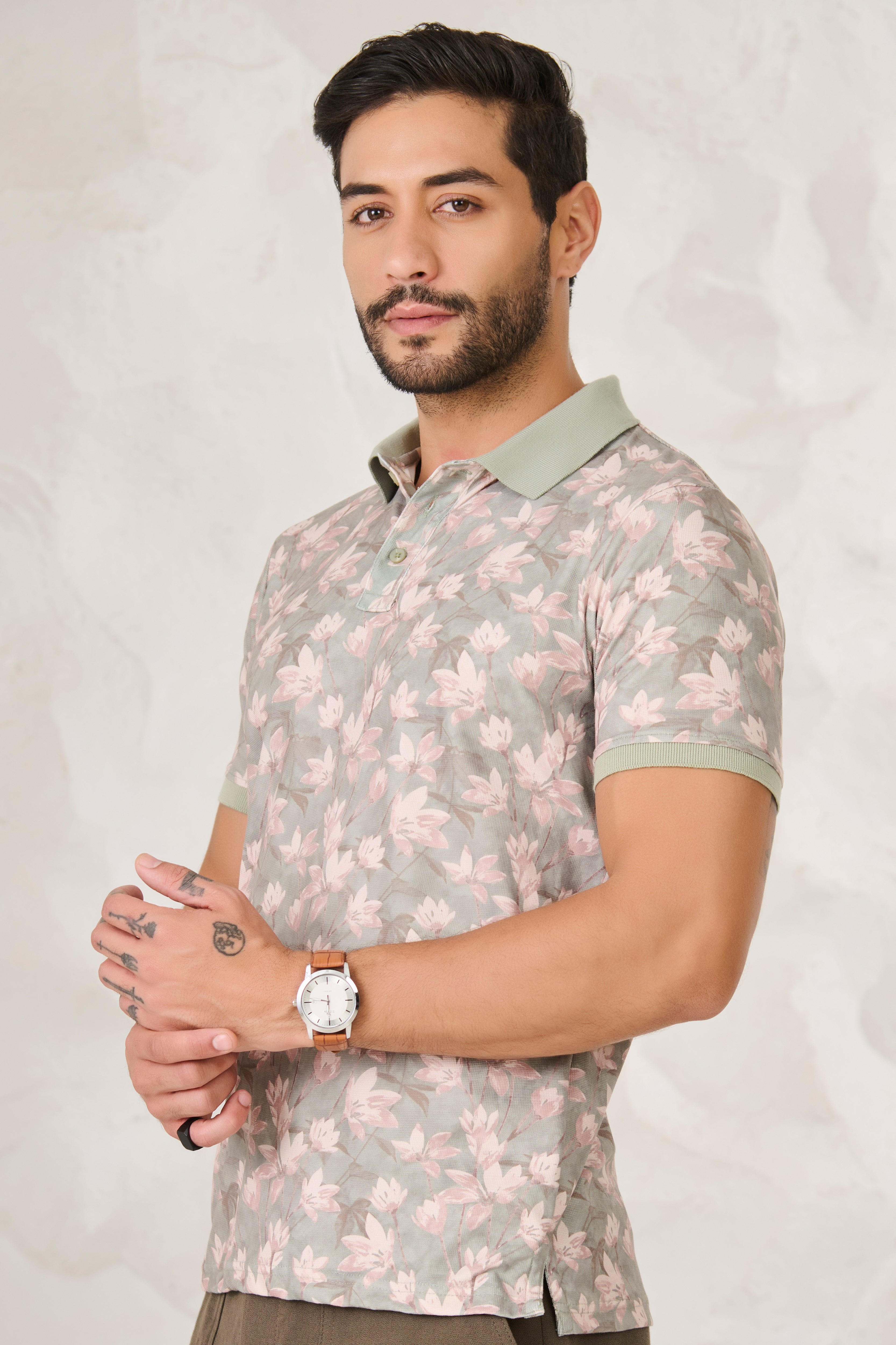 Buy Painted Wildflowers Polo - Green Online Shopping view 2