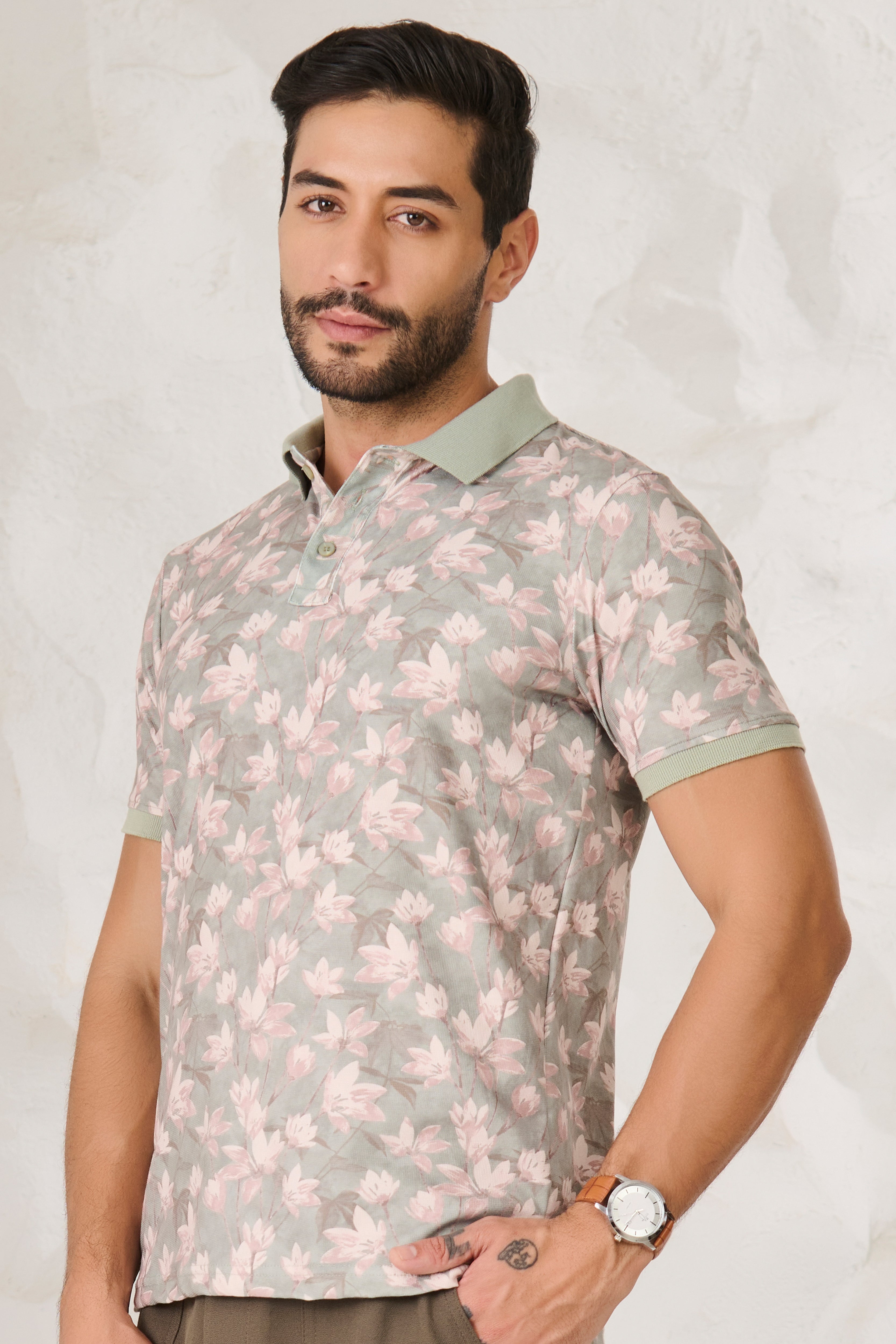 Buy Painted Wildflowers Polo - Green Online Shopping view 1