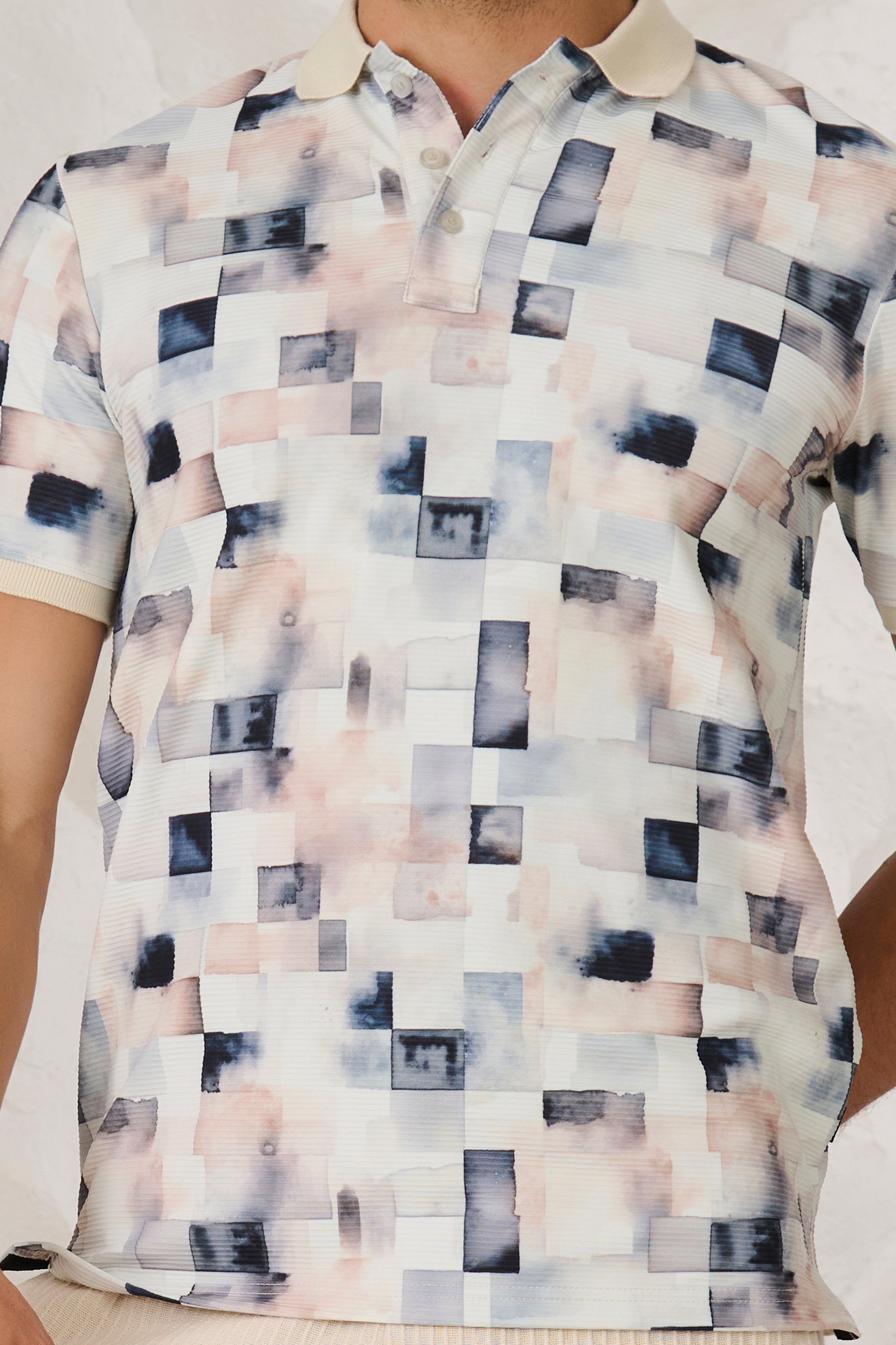 Buy Painted Squares Polo - White Online Shopping view 4