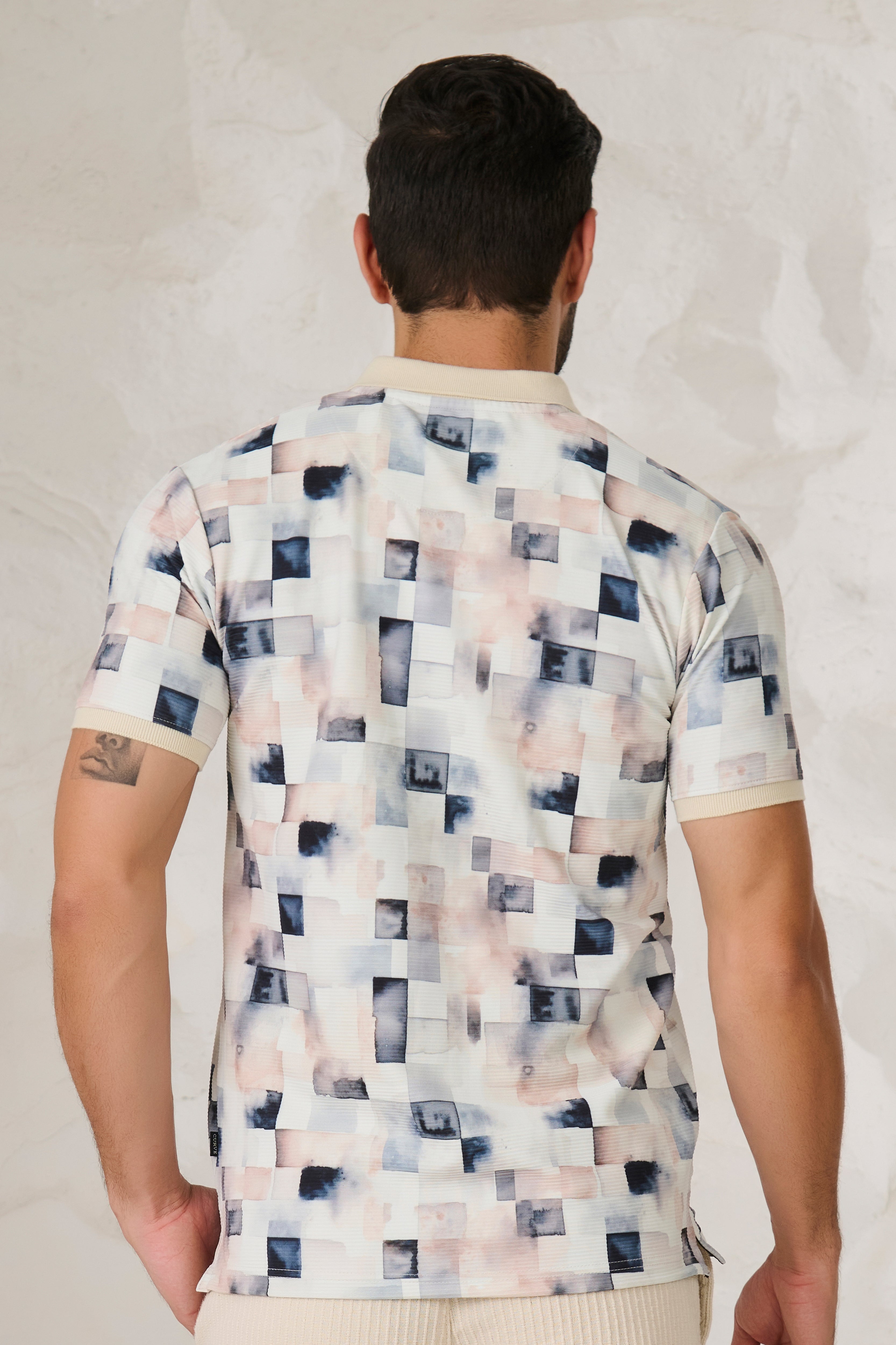 Buy Painted Squares Polo - White Online Shopping view 3