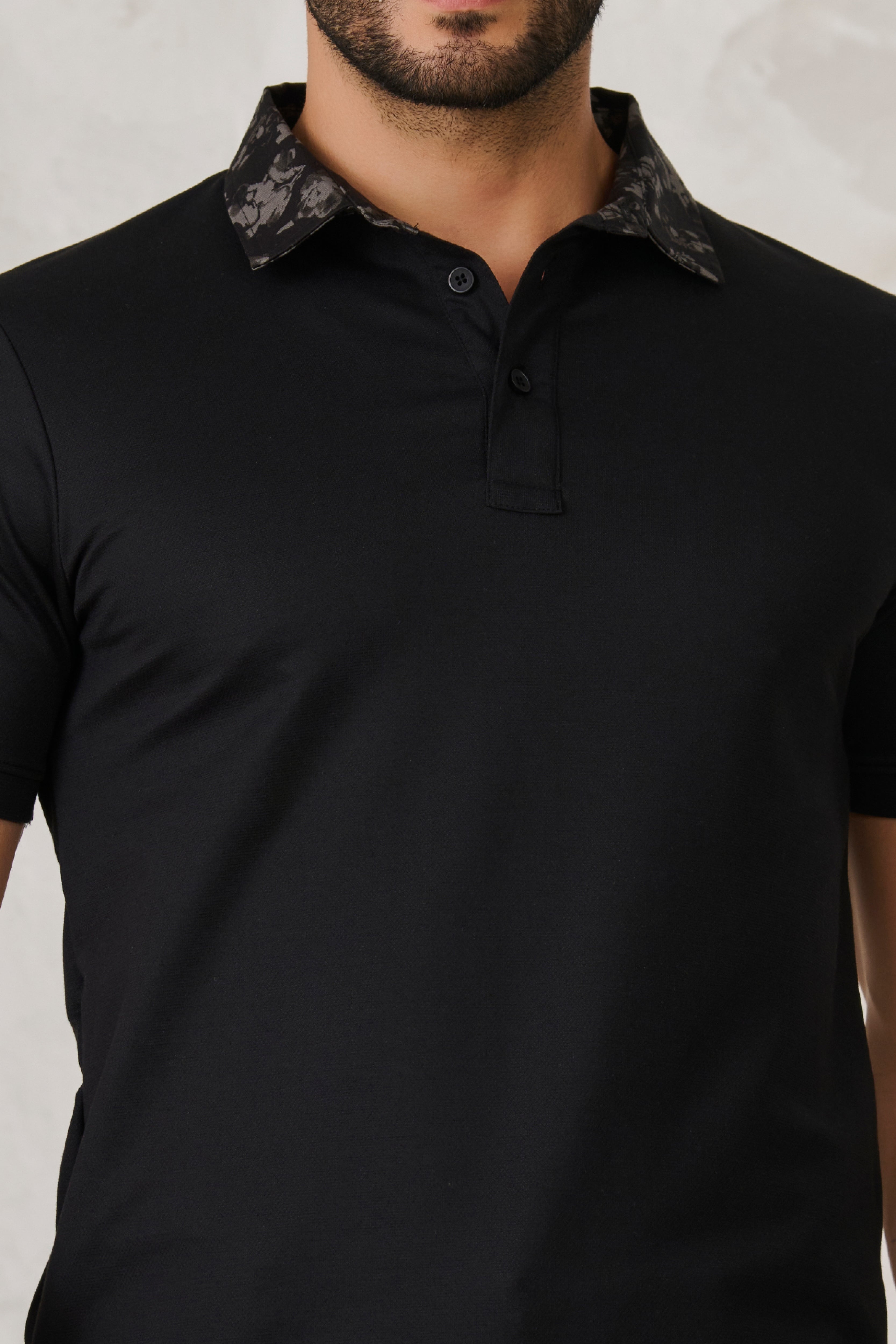 Buy Printed Geometric Collar Performance Polo - Black Online Shopping view 4