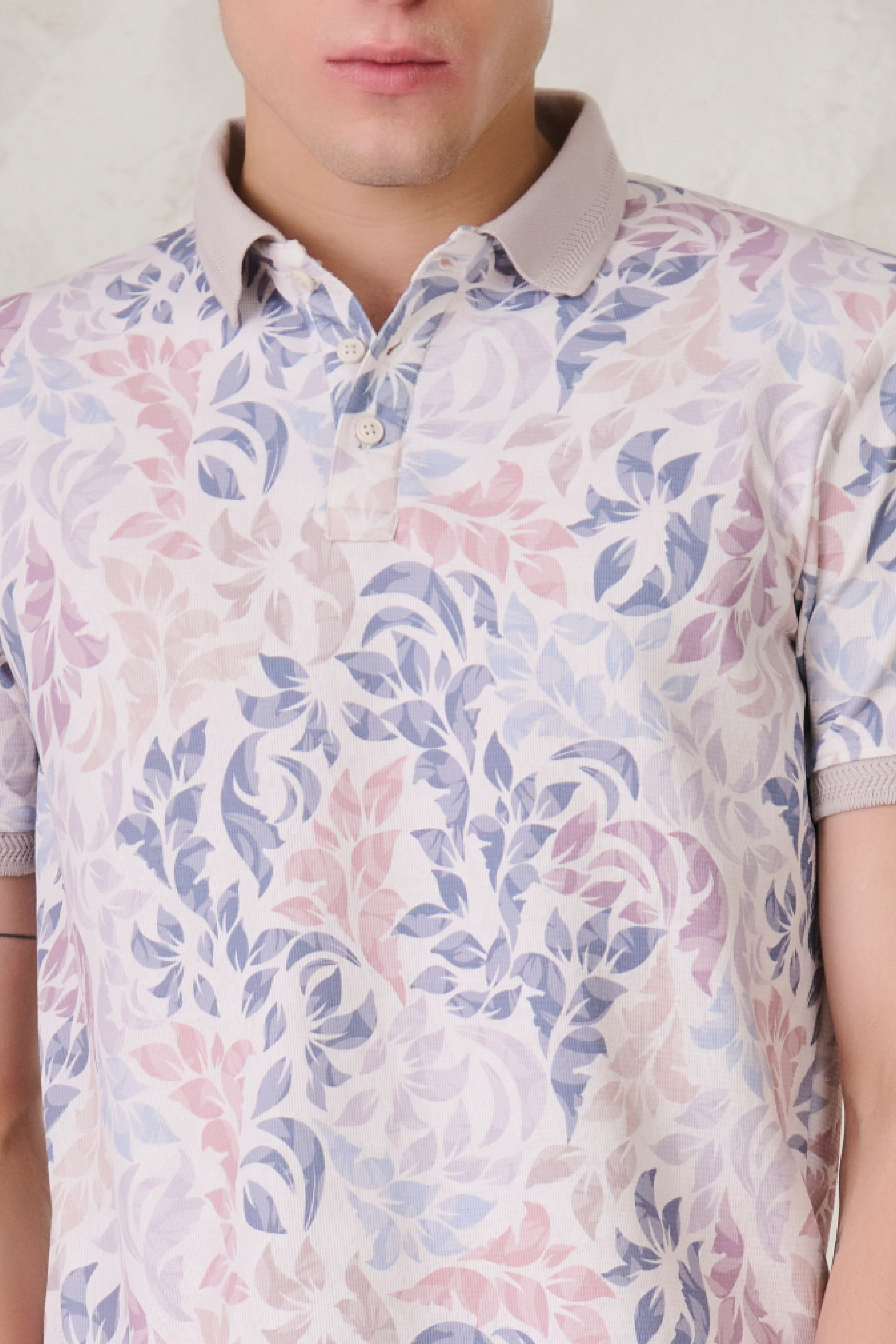 Buy Painted Leaves Polo - Fawn Online Shopping view 4