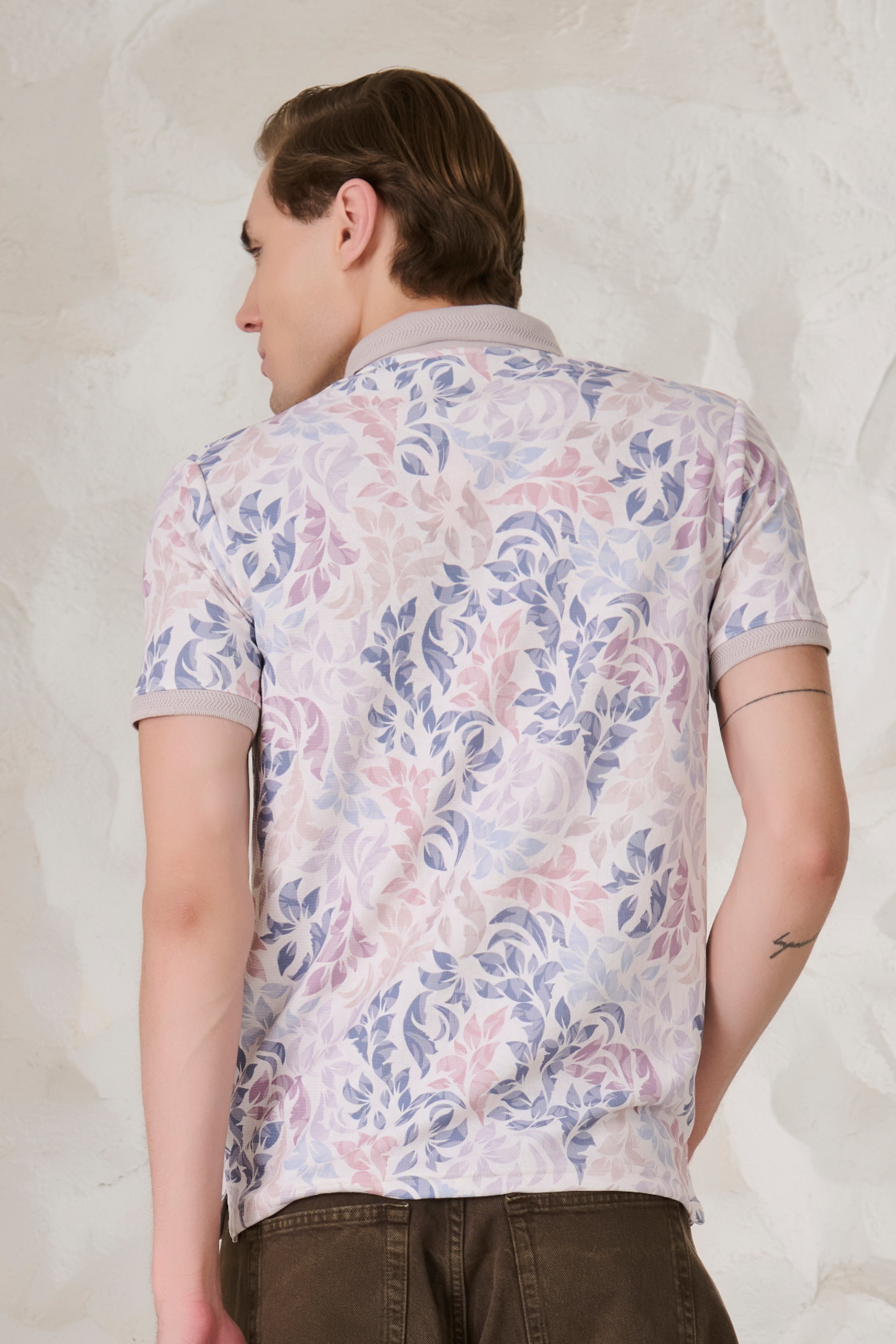 Buy Painted Leaves Polo - Fawn Online Shopping view 3