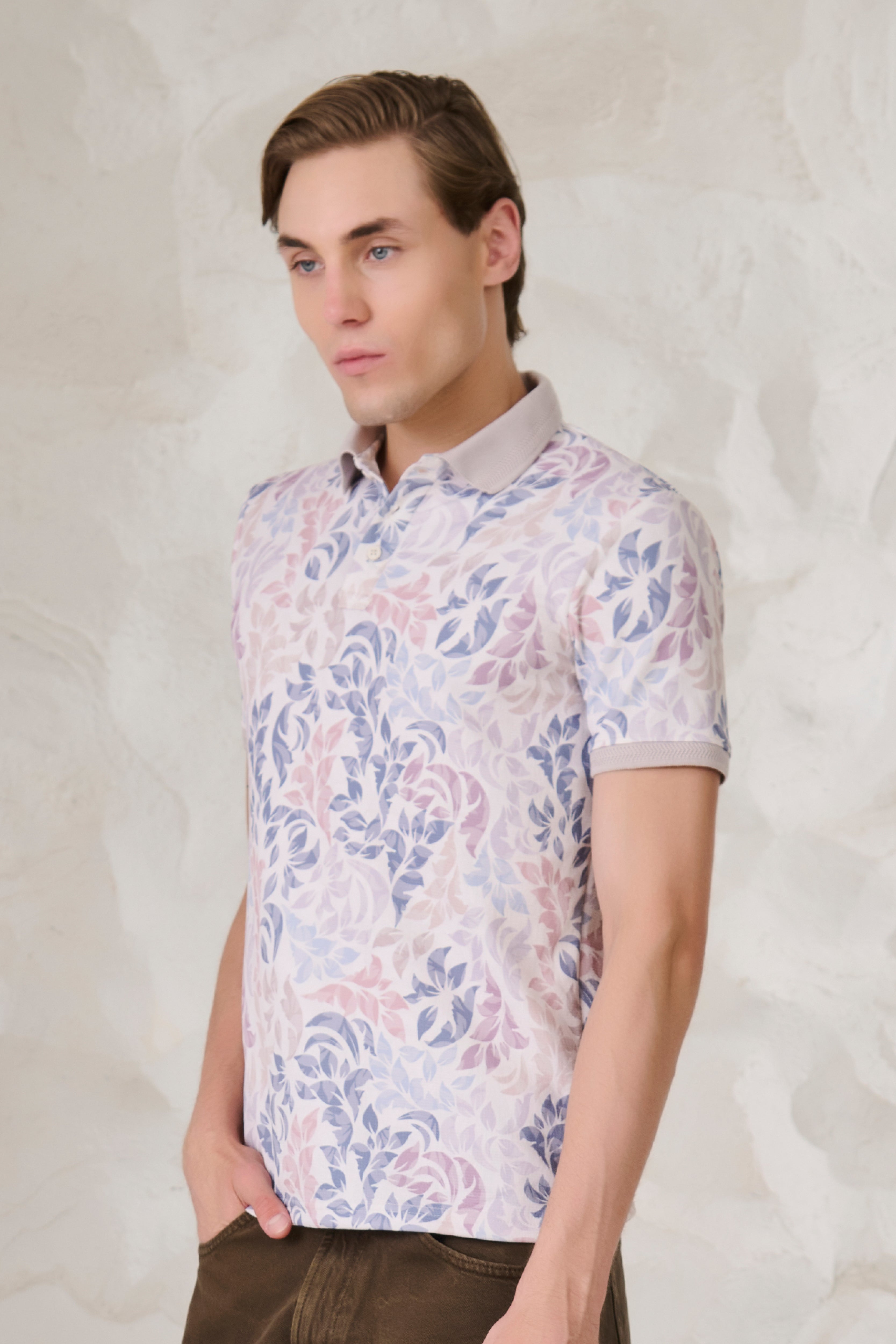 Buy Painted Leaves Polo - Fawn Online Shopping view 2