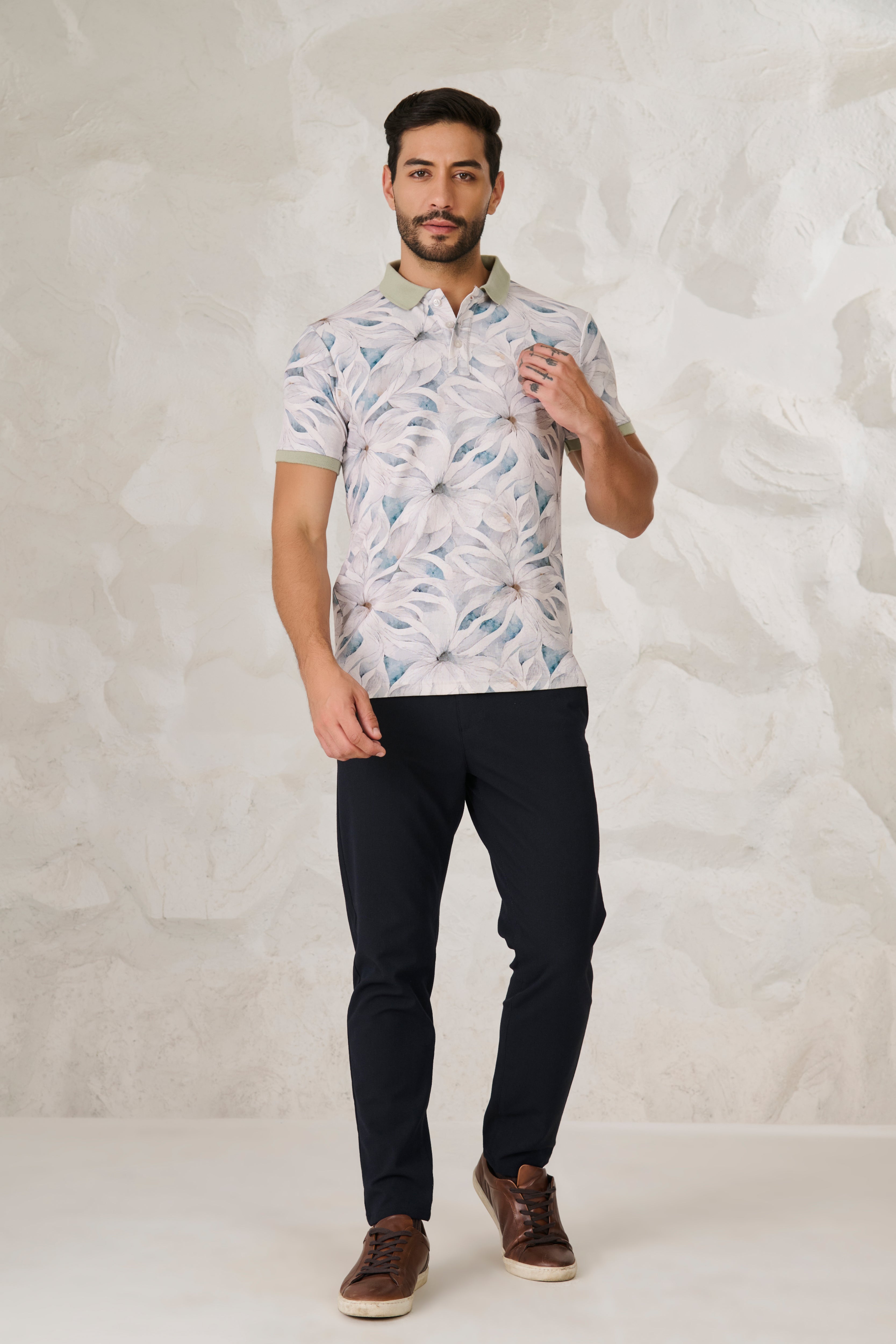 Buy Blooming Flower Polo - Green Online Shopping view 5