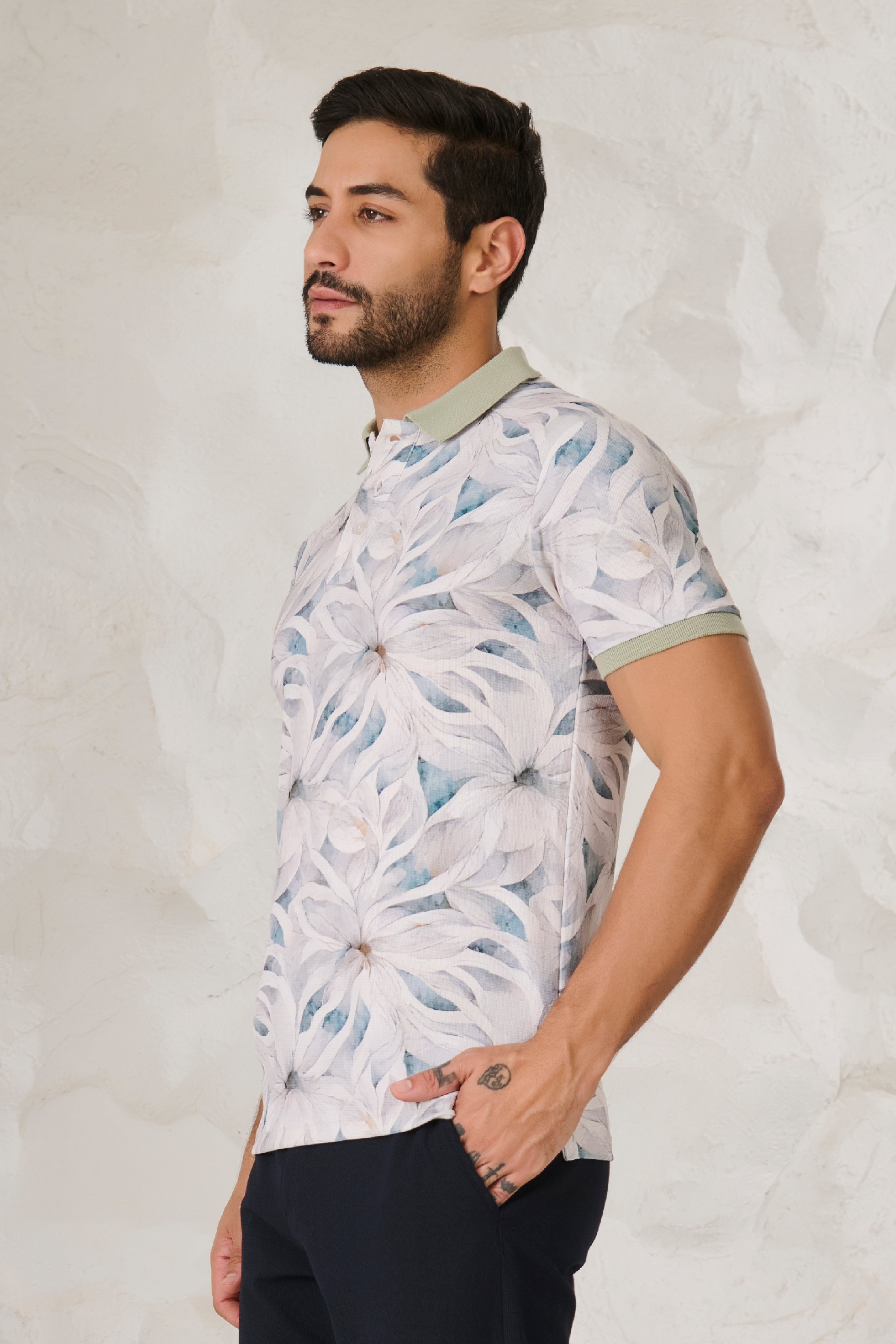 Buy Blooming Flower Polo - Green Online Shopping view 2
