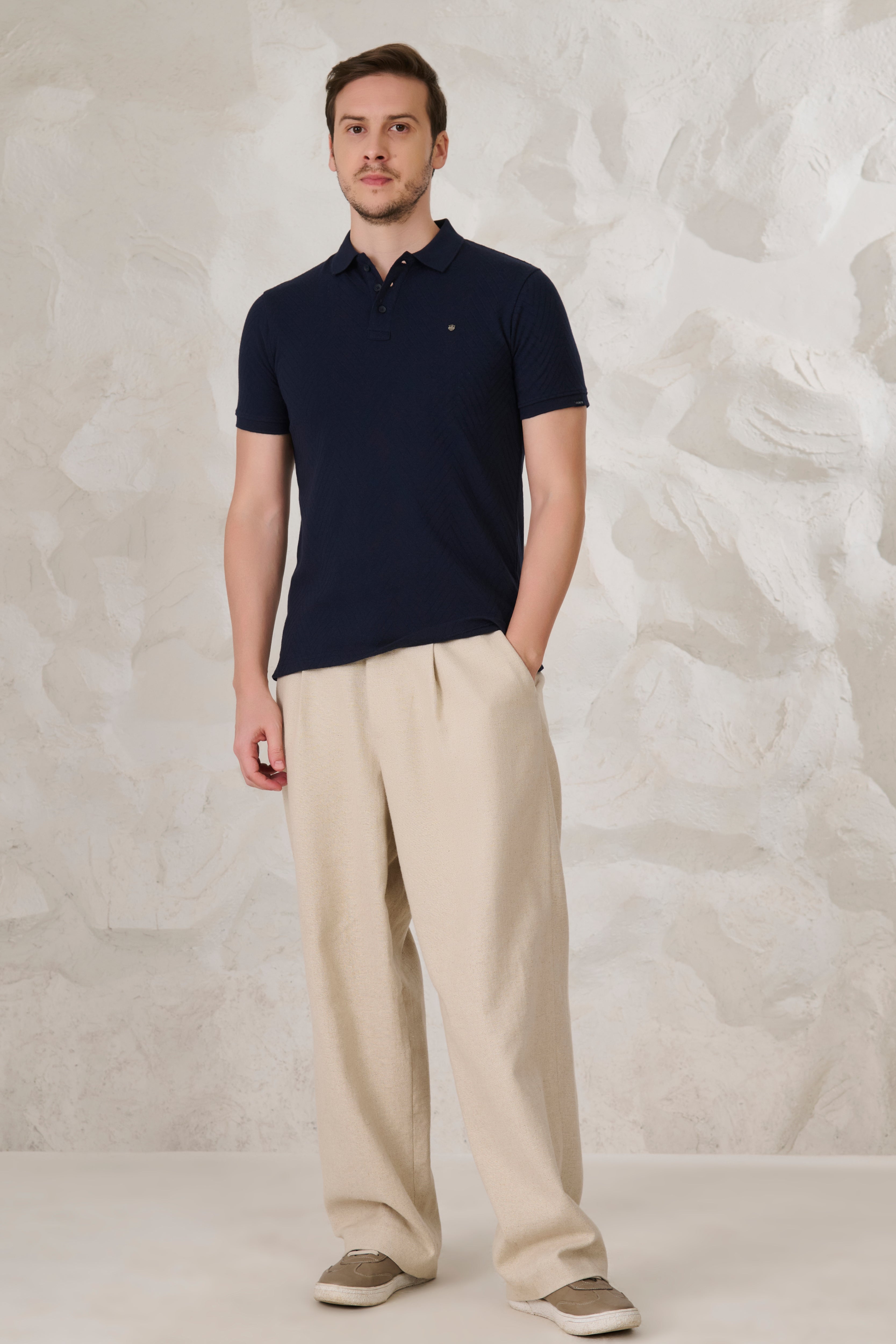 Buy Long Waves Textured Polo - Navy Online Shopping view 5
