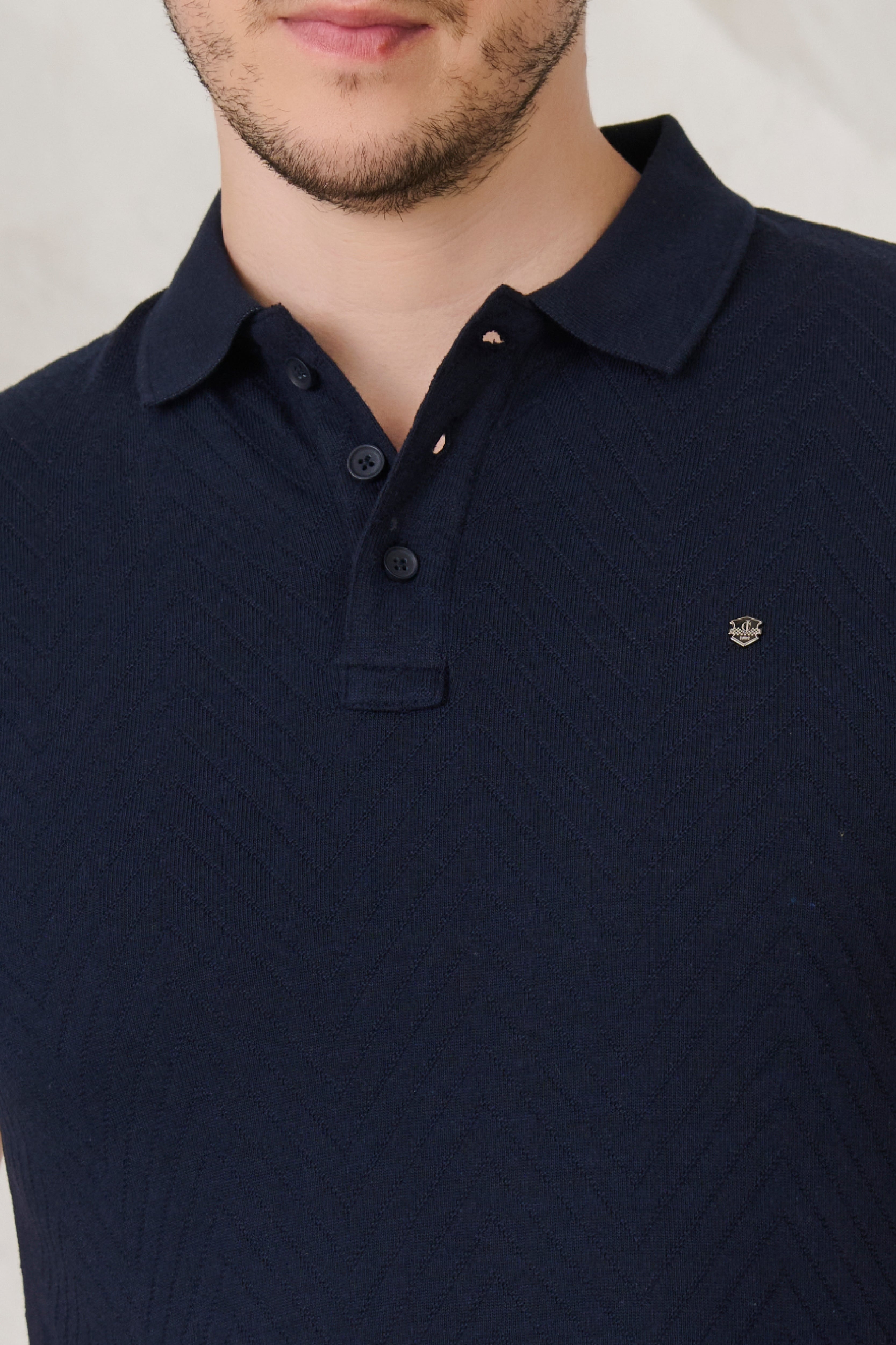 Buy Long Waves Textured Polo - Navy Online Shopping view 4