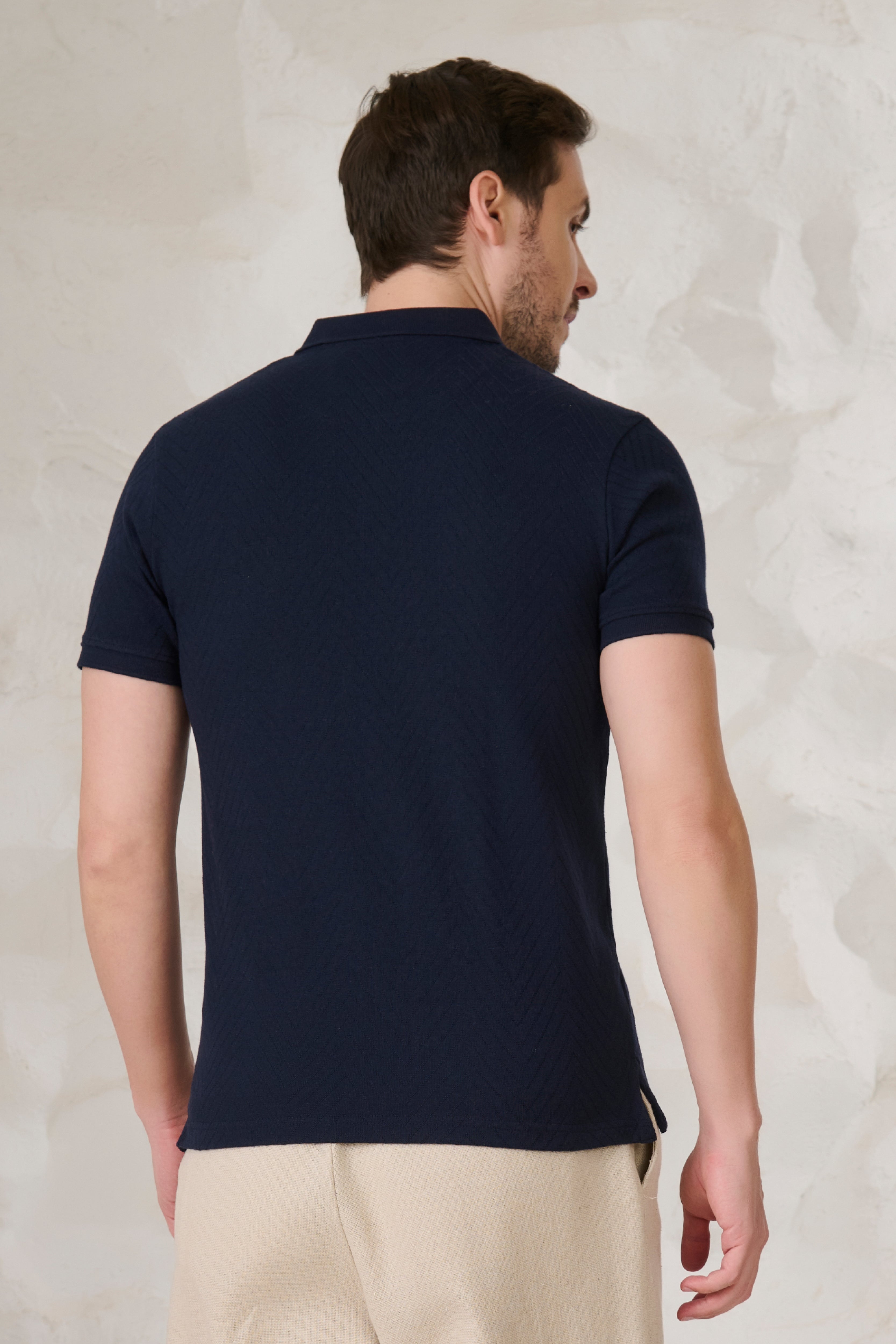 Buy Long Waves Textured Polo - Navy Online Shopping view 3