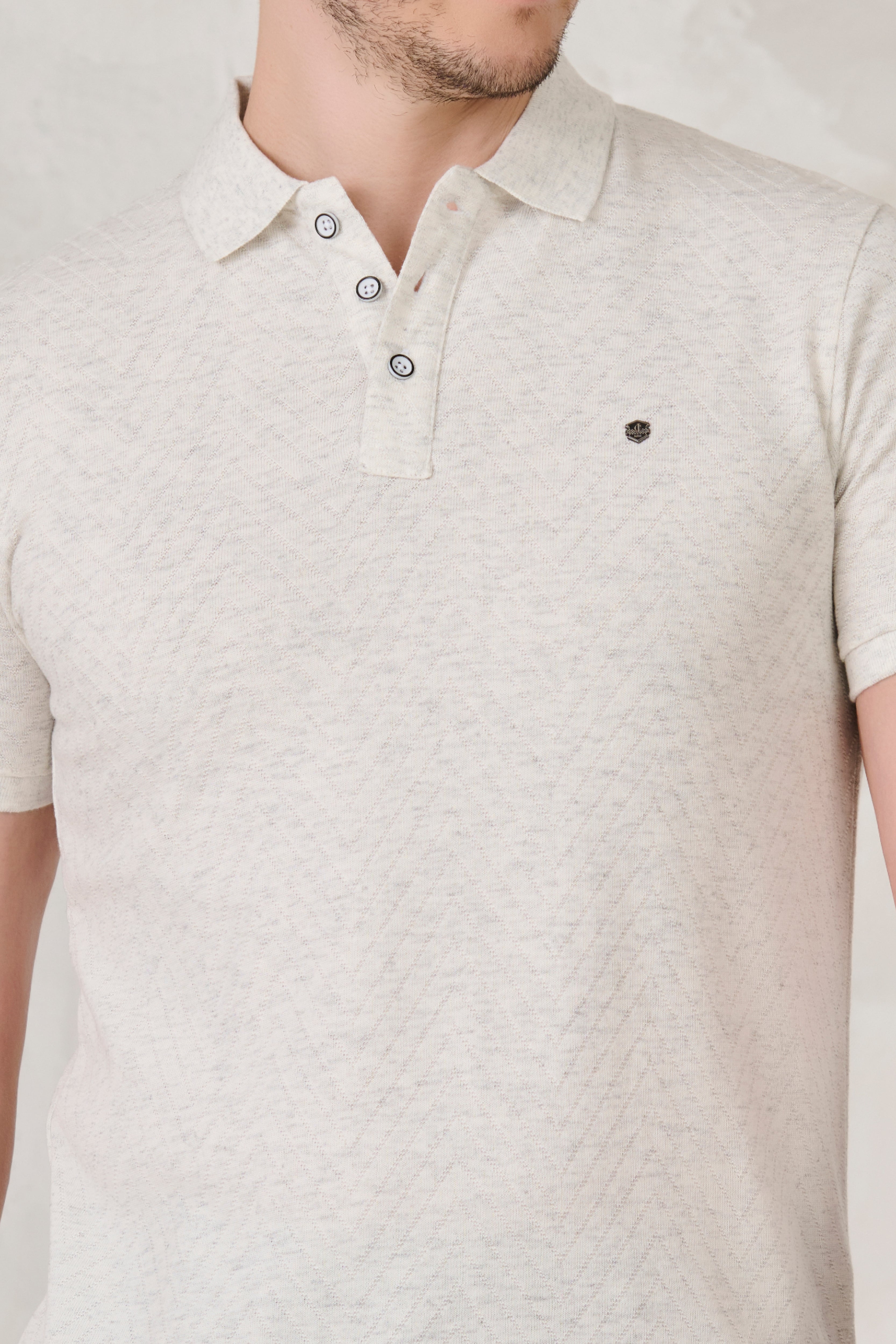 Buy Long Waves Textured Polo - Snow Milange Online Shopping view 4