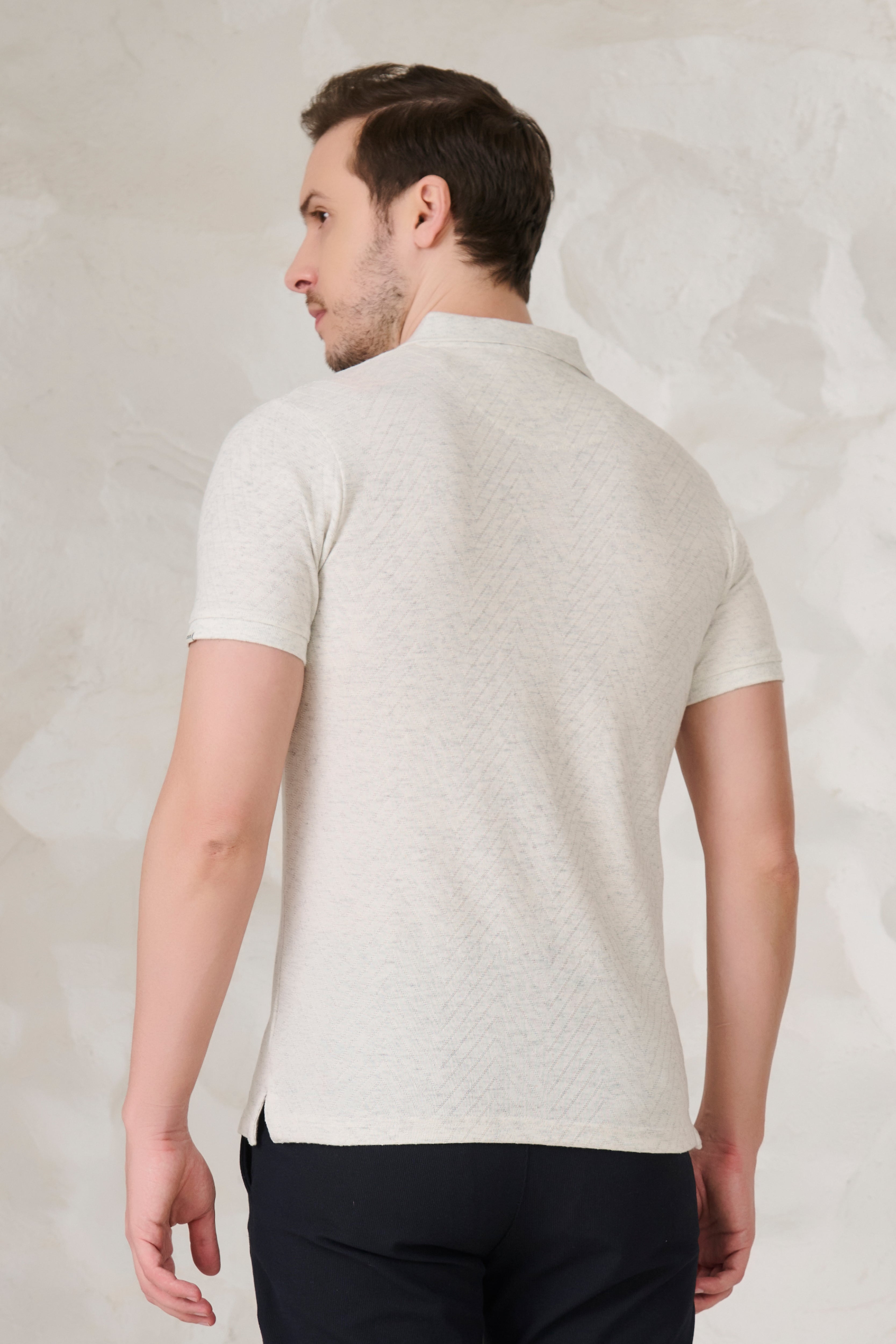 Buy Long Waves Textured Polo - Snow Milange Online Shopping view 3