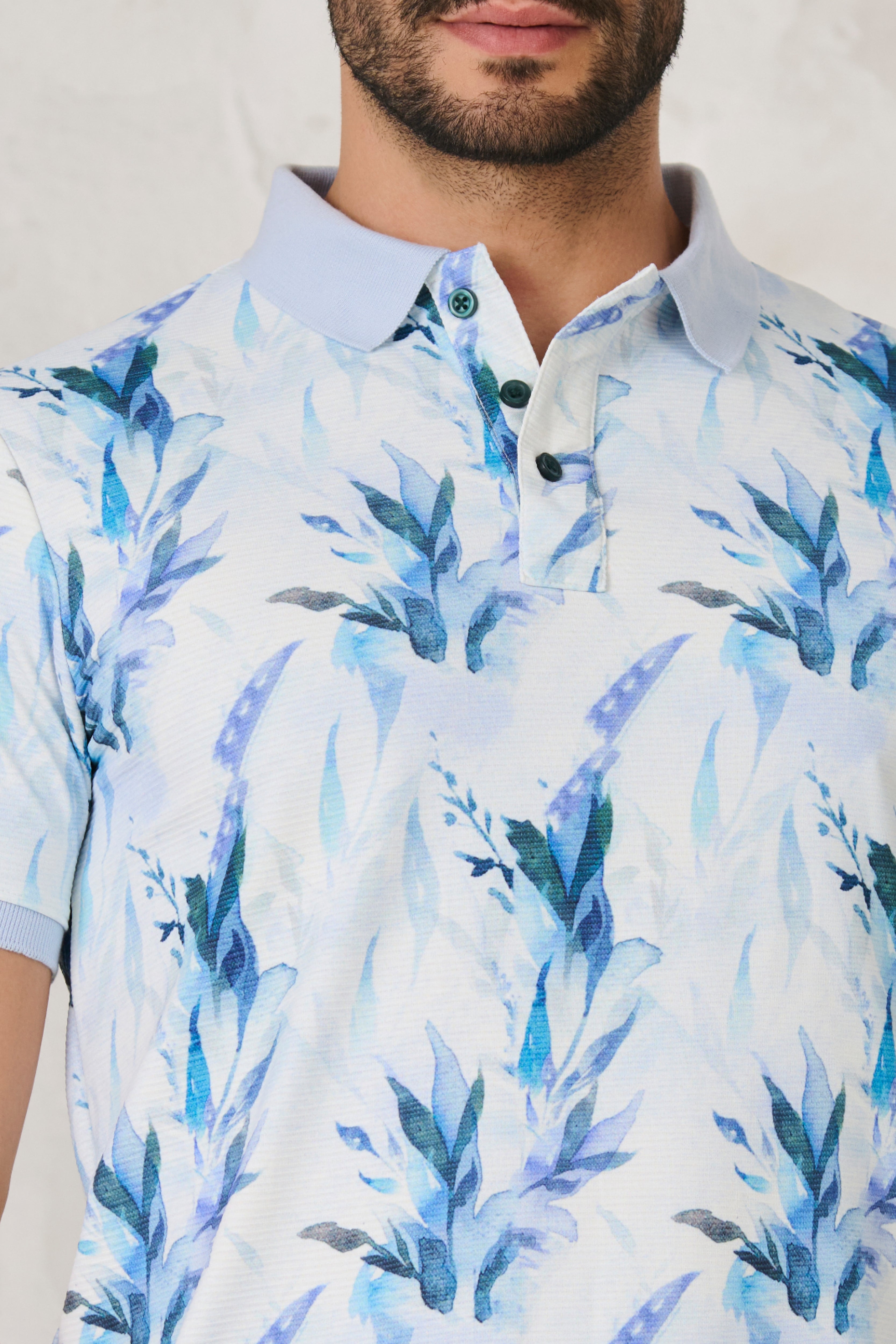 Buy Painted Floral Polo - Blue Online Shopping view 4