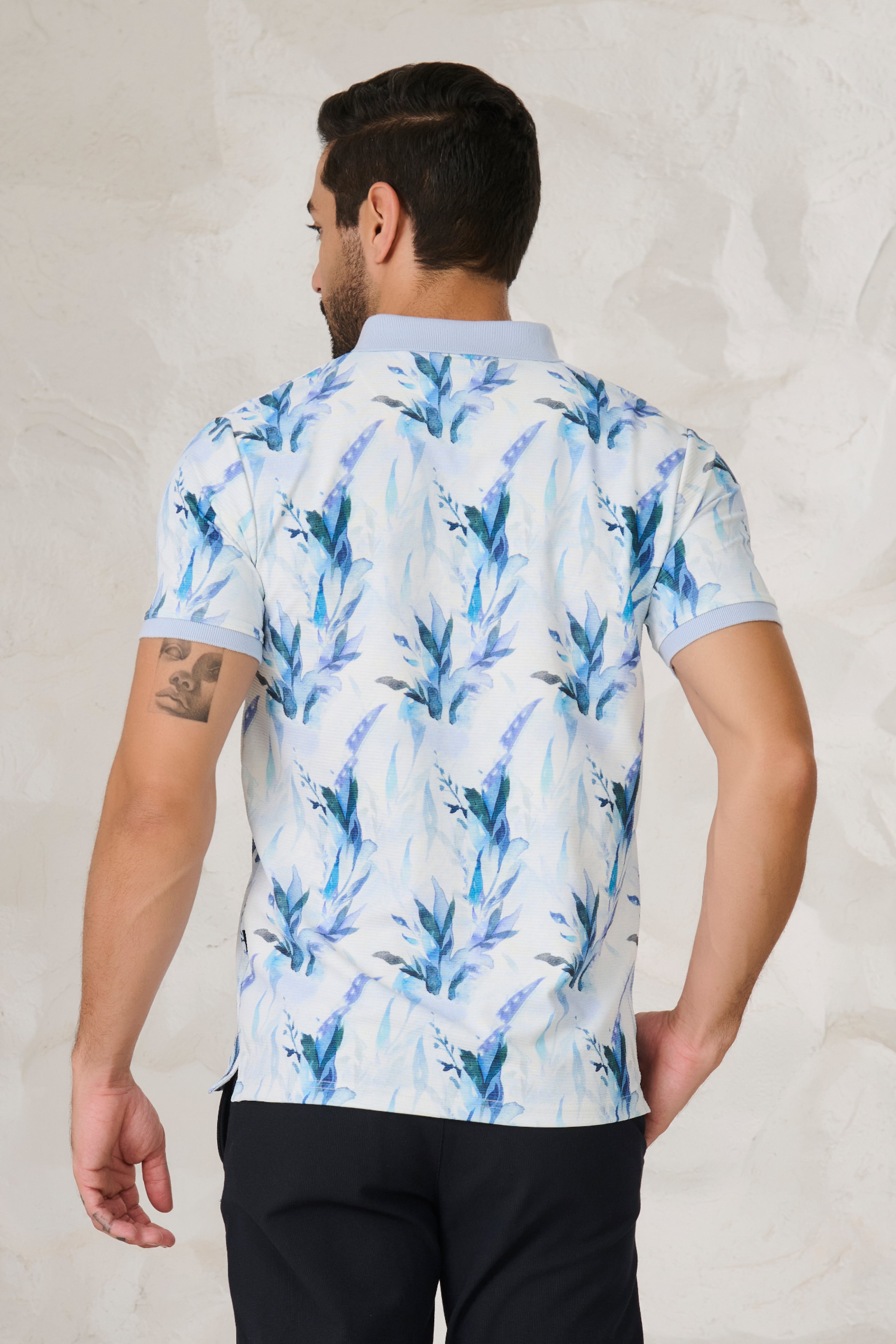 Buy Painted Floral Polo - Blue Online Shopping view 3