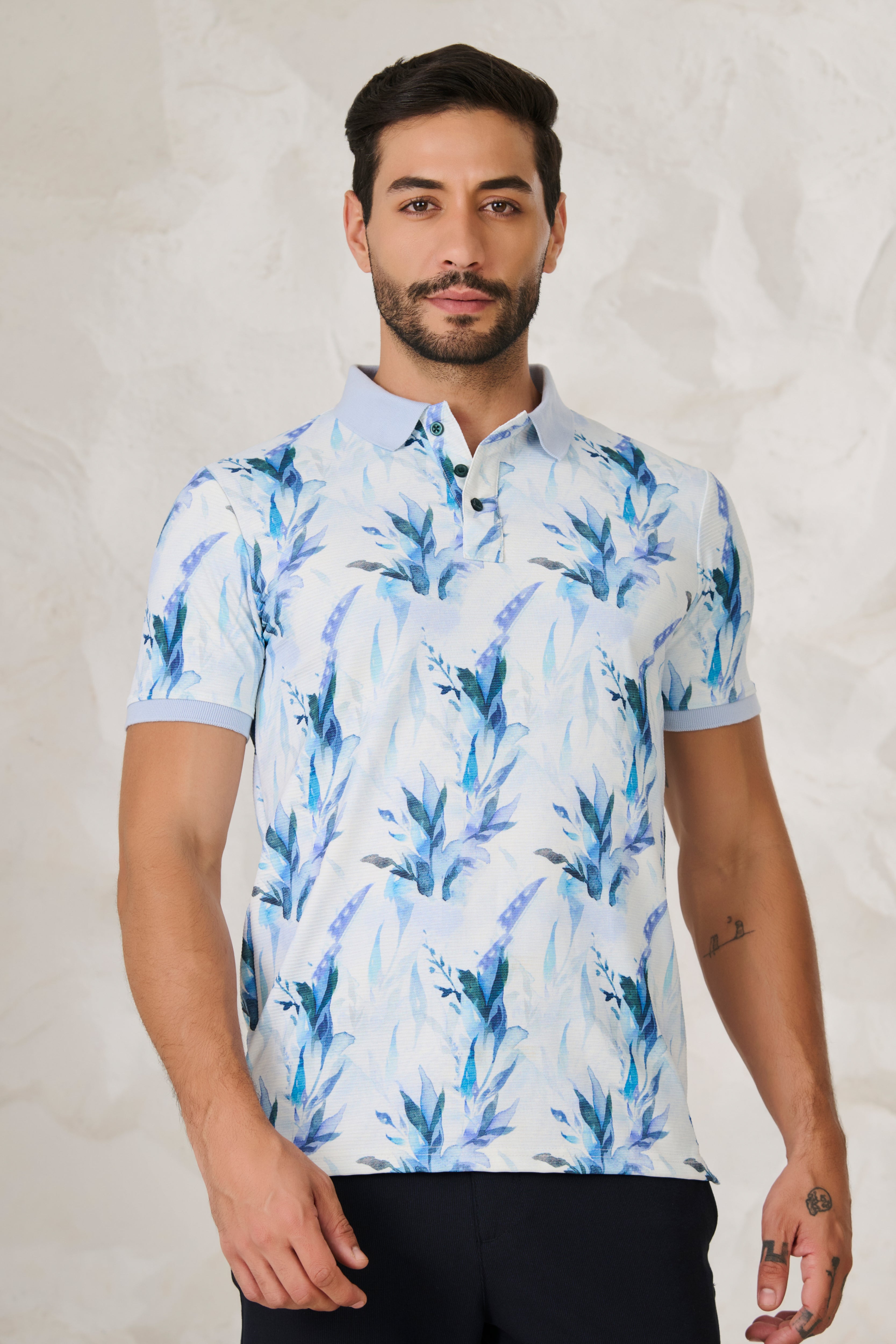 Buy Painted Floral Polo - Blue Online Shopping view 1