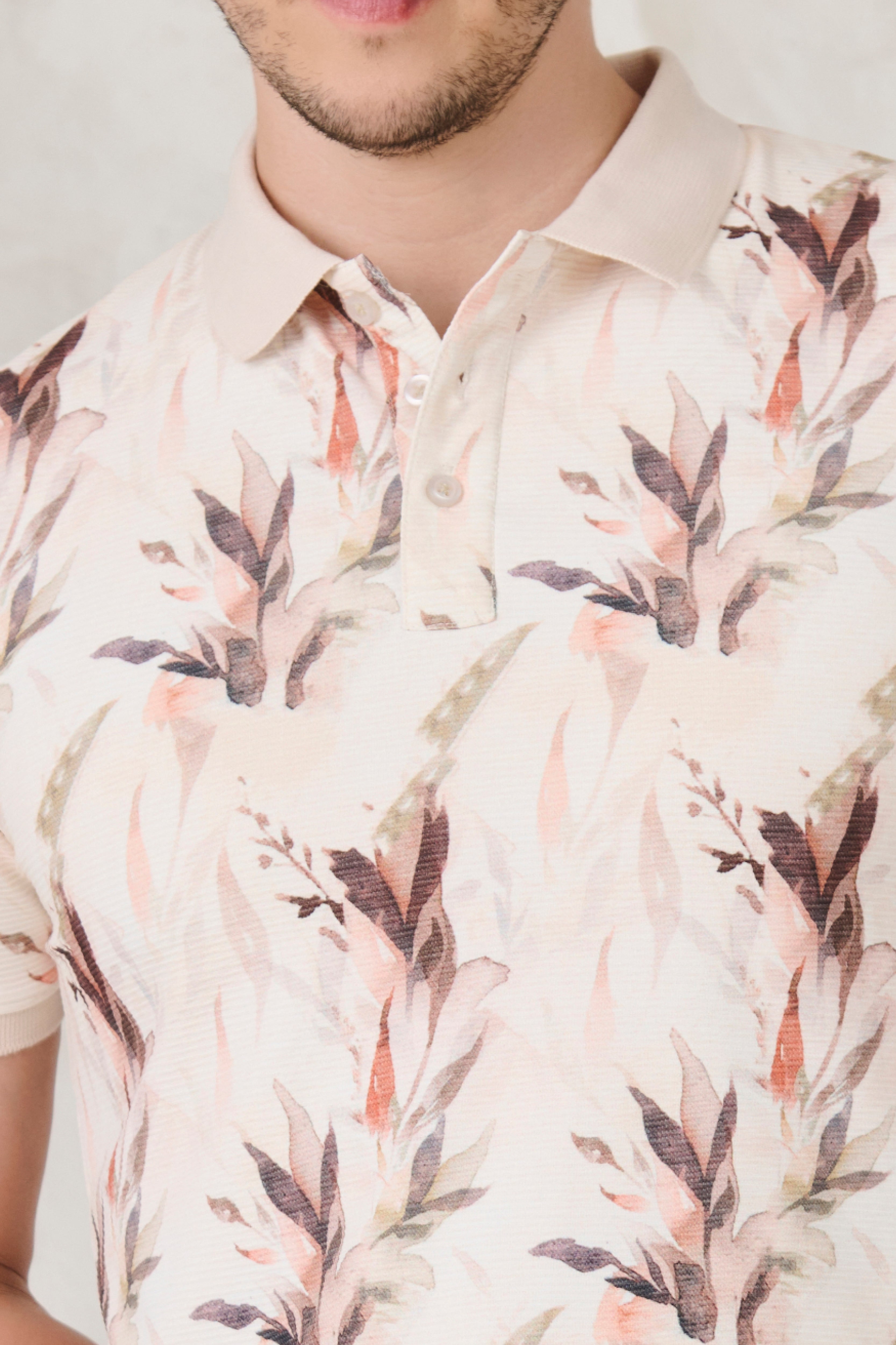 Buy Painted Floral Polo - Peach Online Shopping view 4
