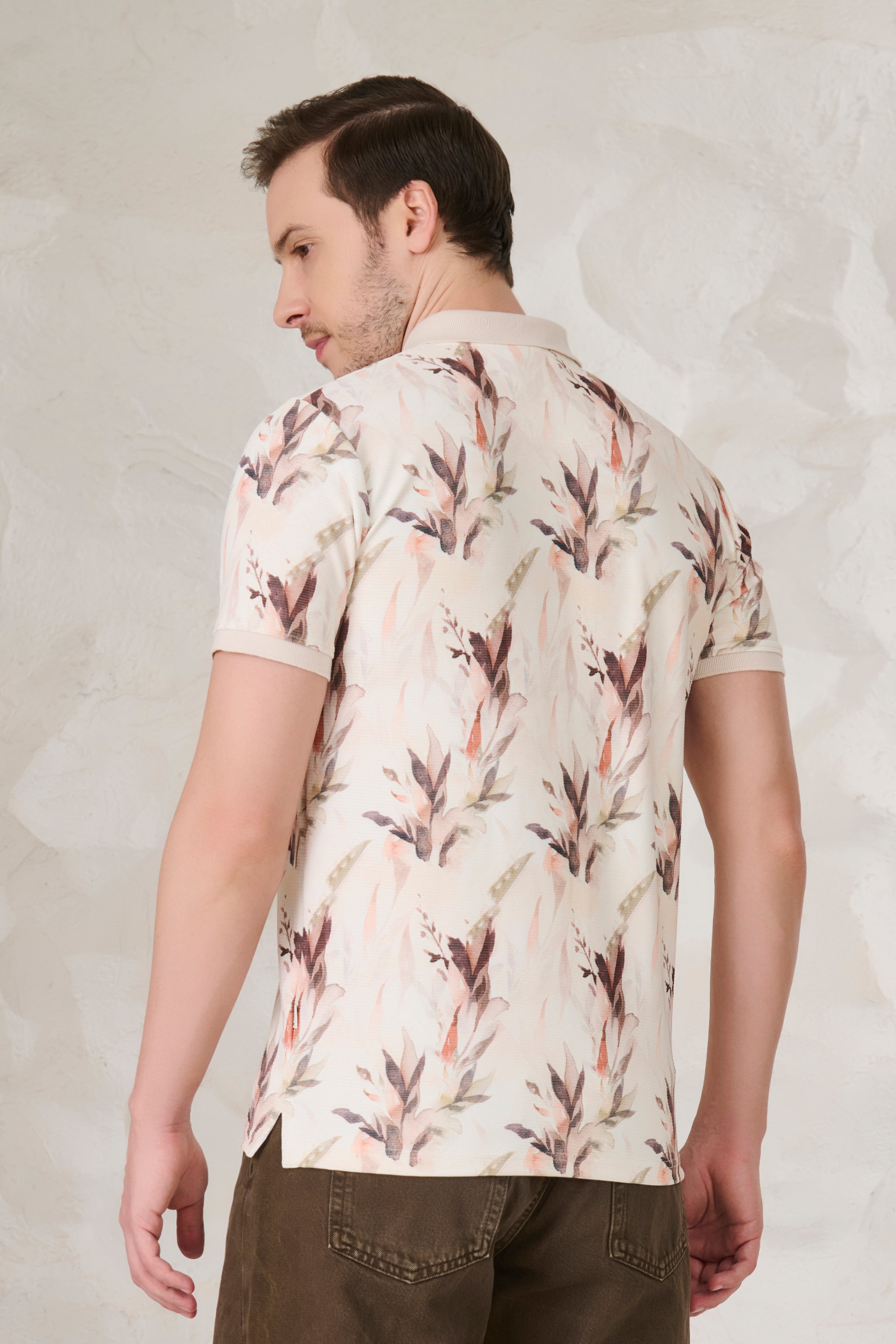 Buy Painted Floral Polo - Peach Online Shopping view 3
