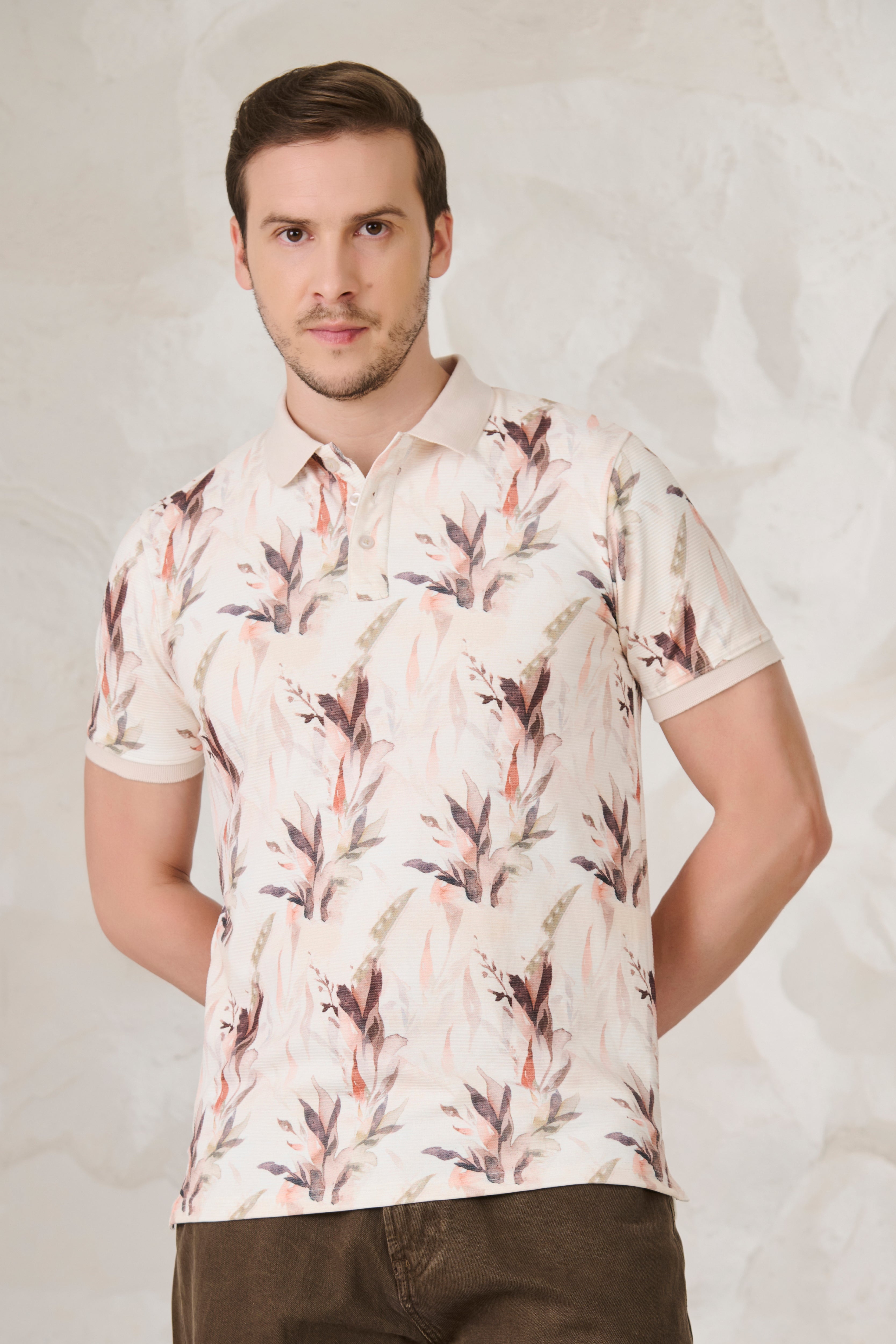 Buy Painted Floral Polo - Peach Online Shopping view 1