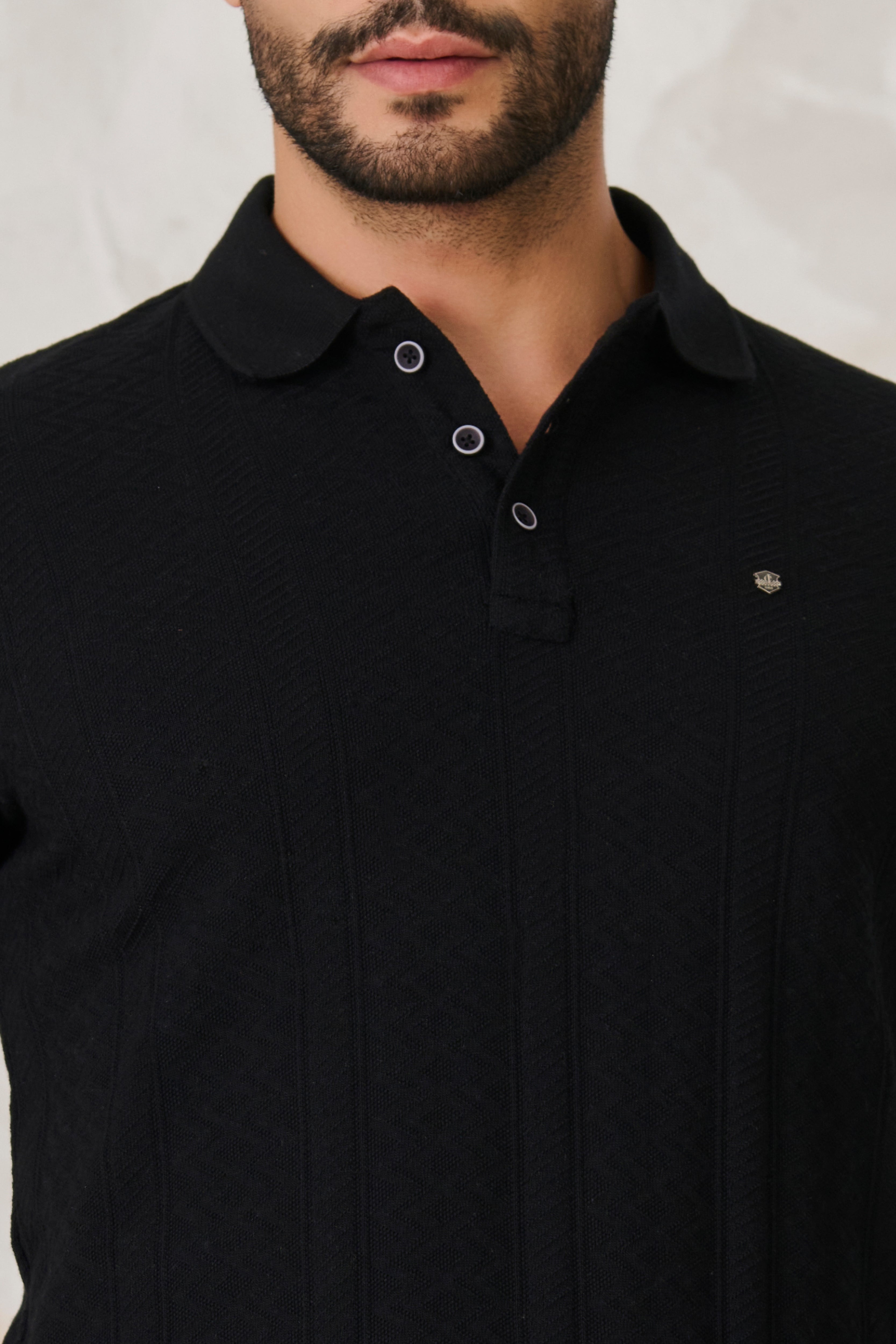 Buy Subtle Stripes Textured Polo - Black Online Shopping view 4