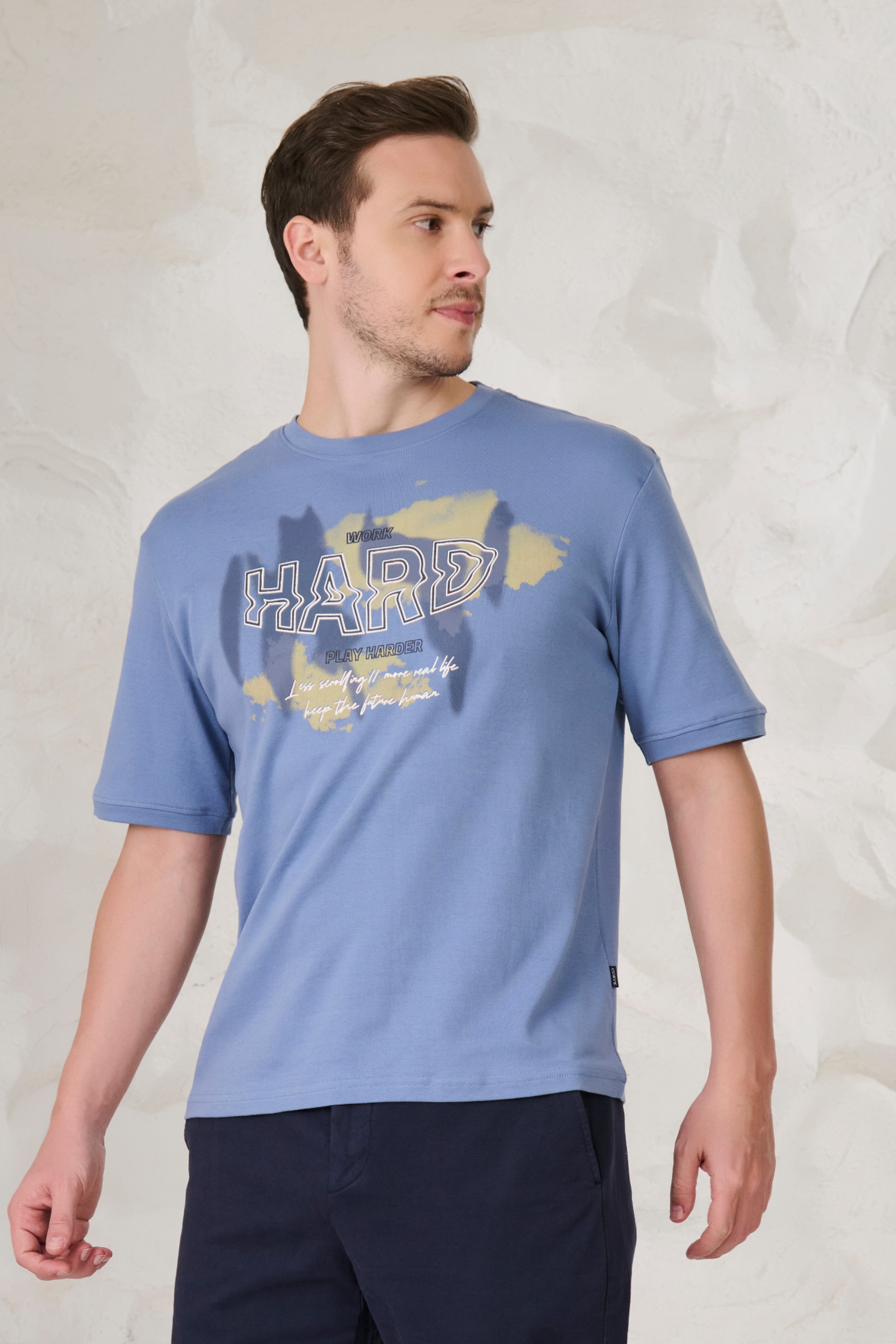 Buy Play Harder Graphics Oversized T-Shirt - Cool Gray Online Shopping view 2