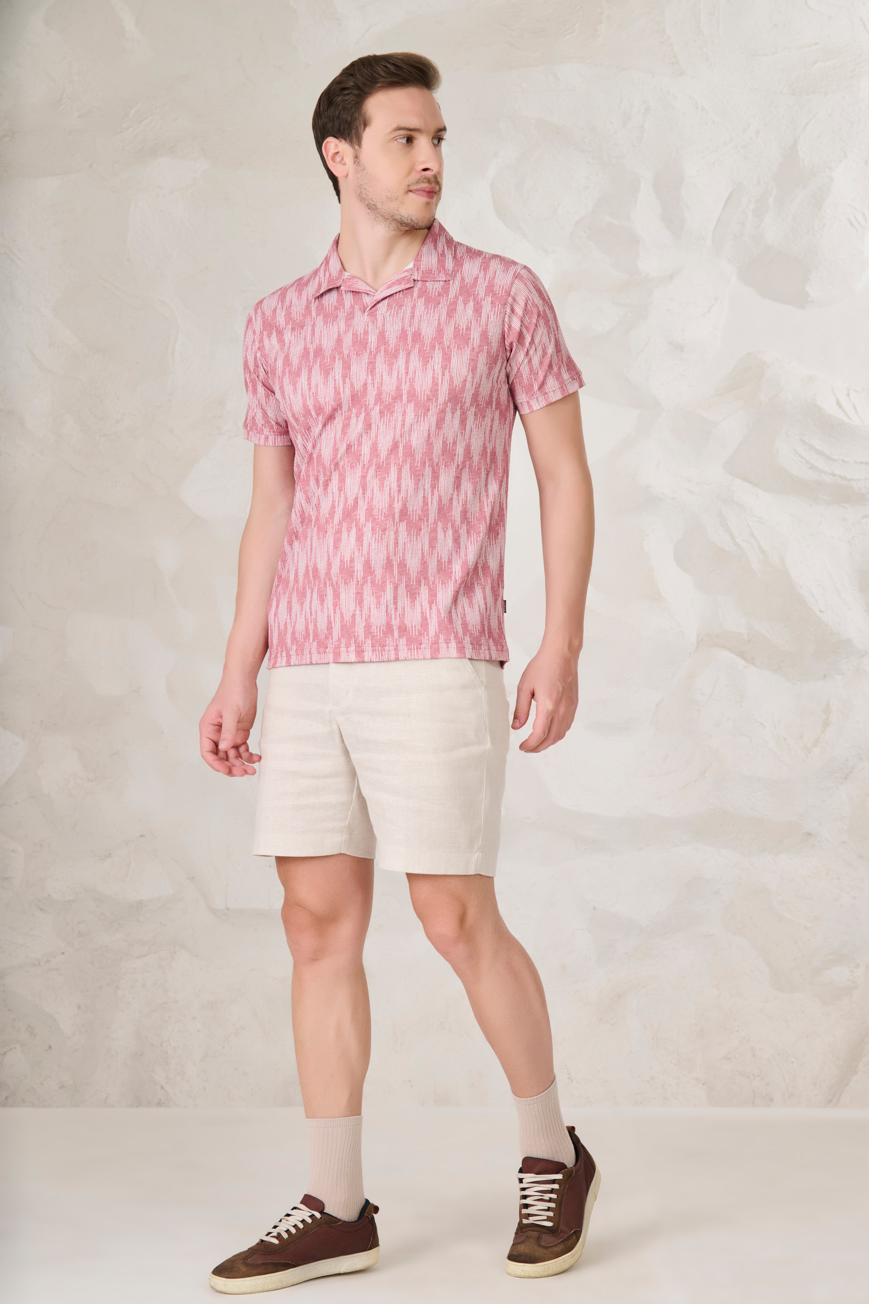 Buy Ikat Cuban T-Shirt - Matt Red Online Shopping view 5