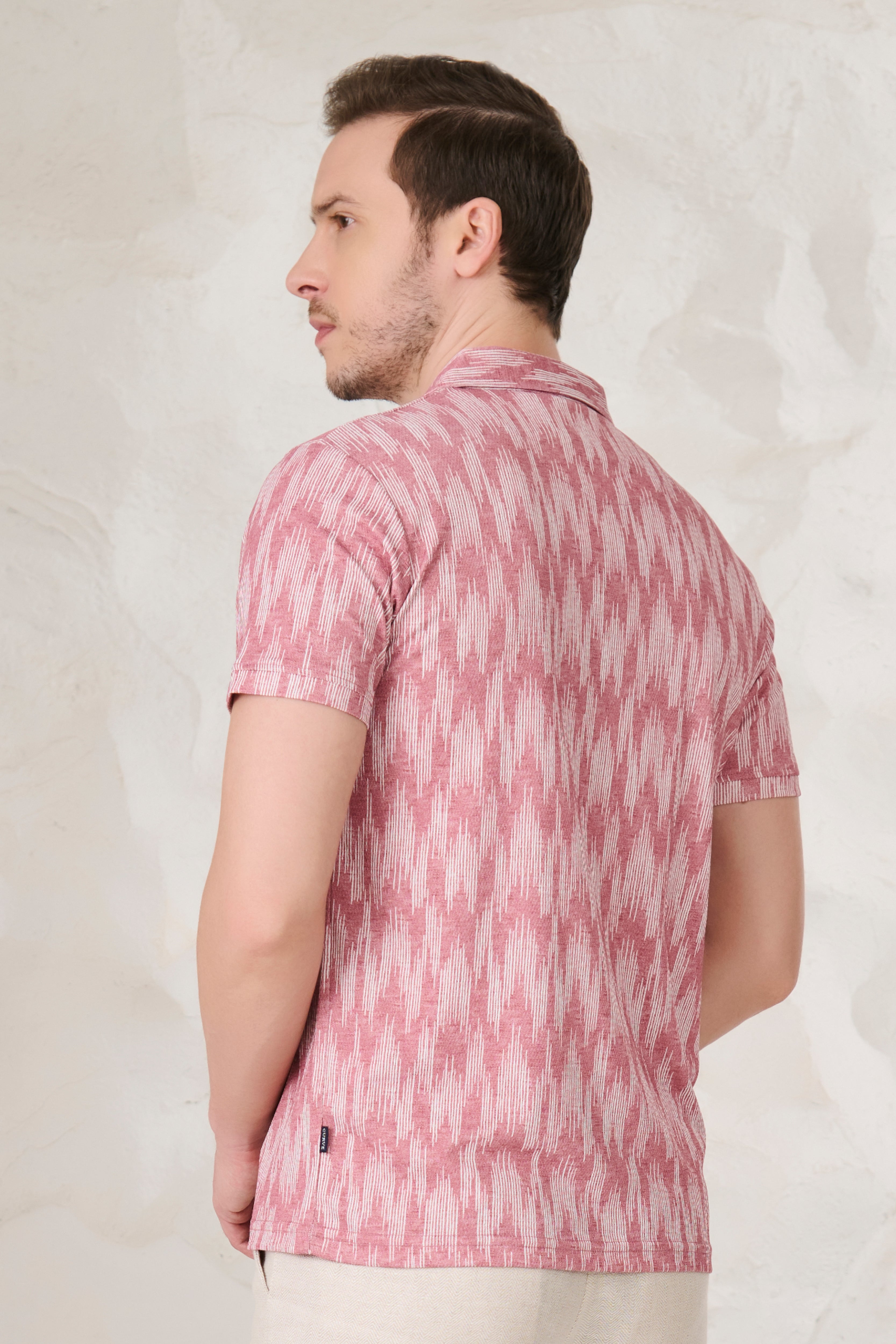 Buy Ikat Cuban T-Shirt - Matt Red Online Shopping view 3