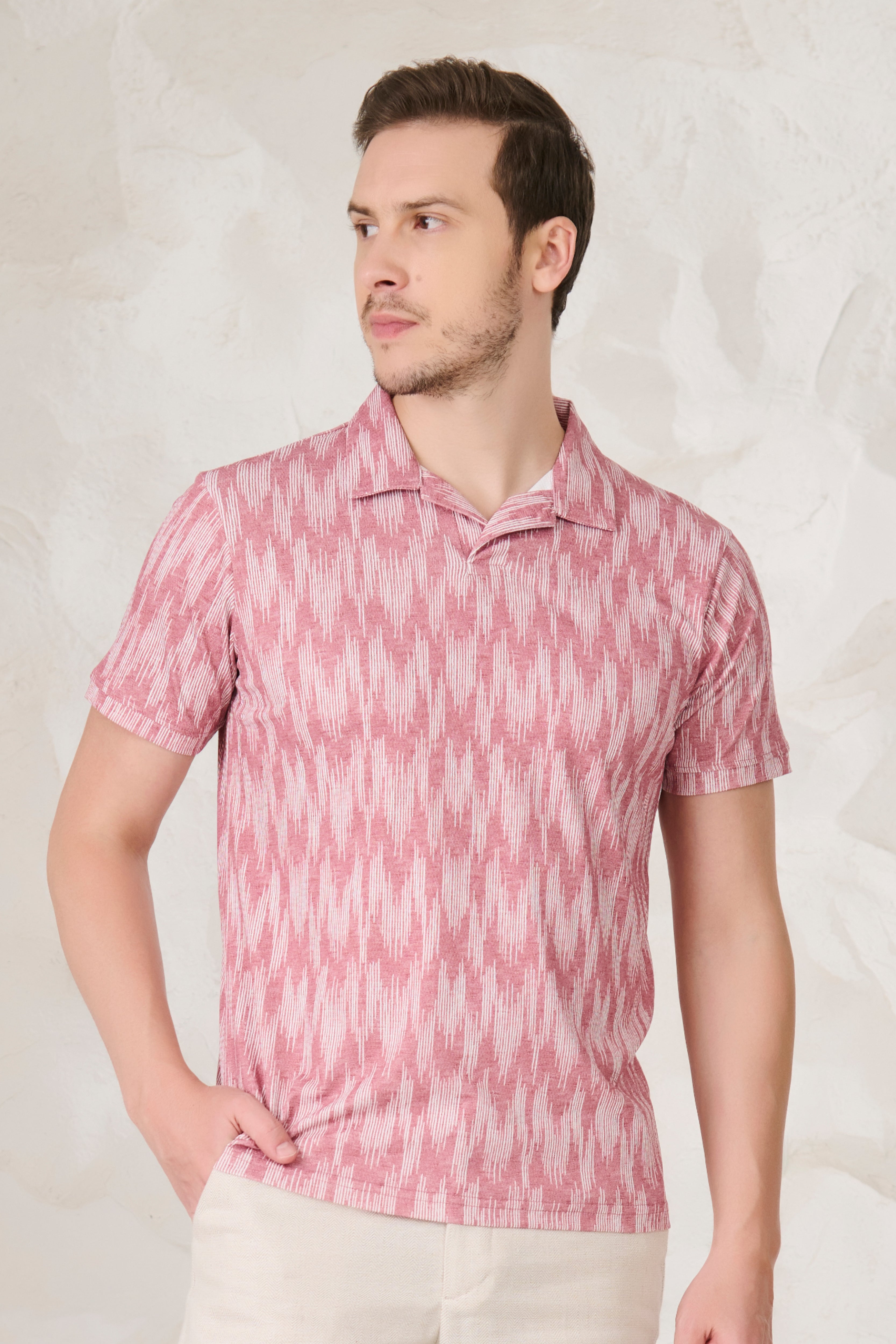 Buy Ikat Cuban T-Shirt - Matt Red Online Shopping view 2