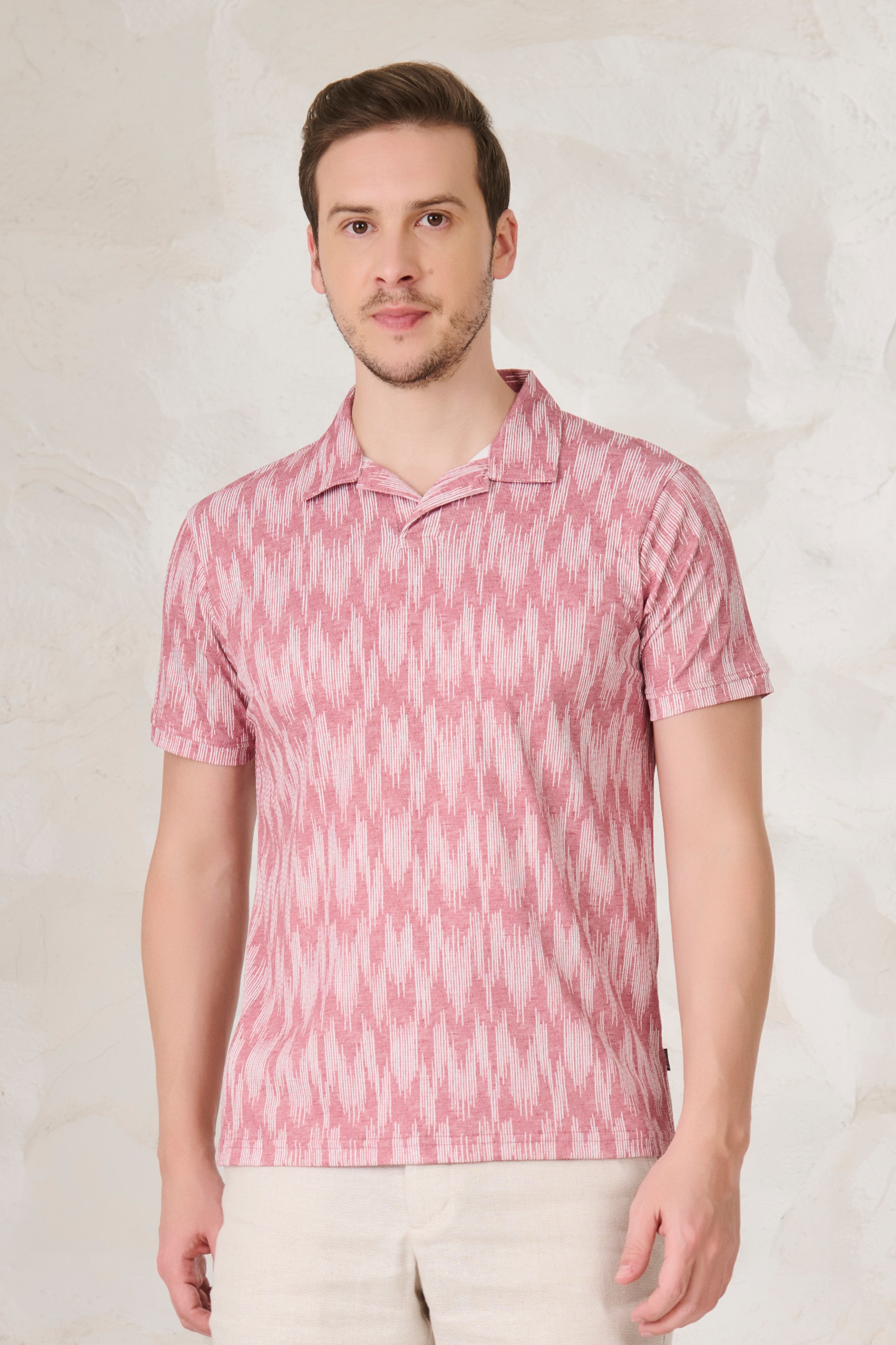 Buy Ikat Cuban T-Shirt - Matt Red Online Shopping view 1