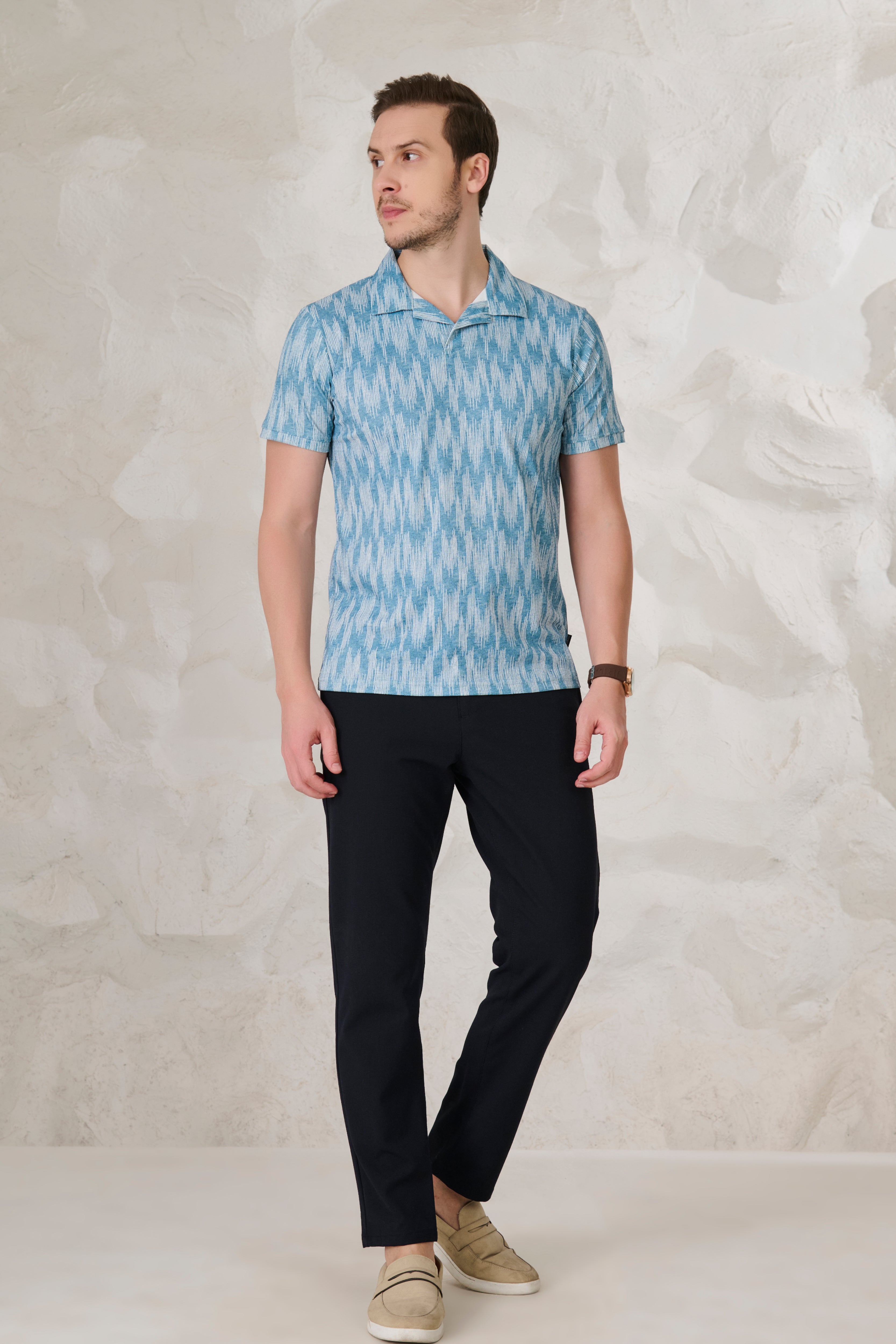 Buy Ikat Cuban T-Shirt - Teal Online Shopping view 5