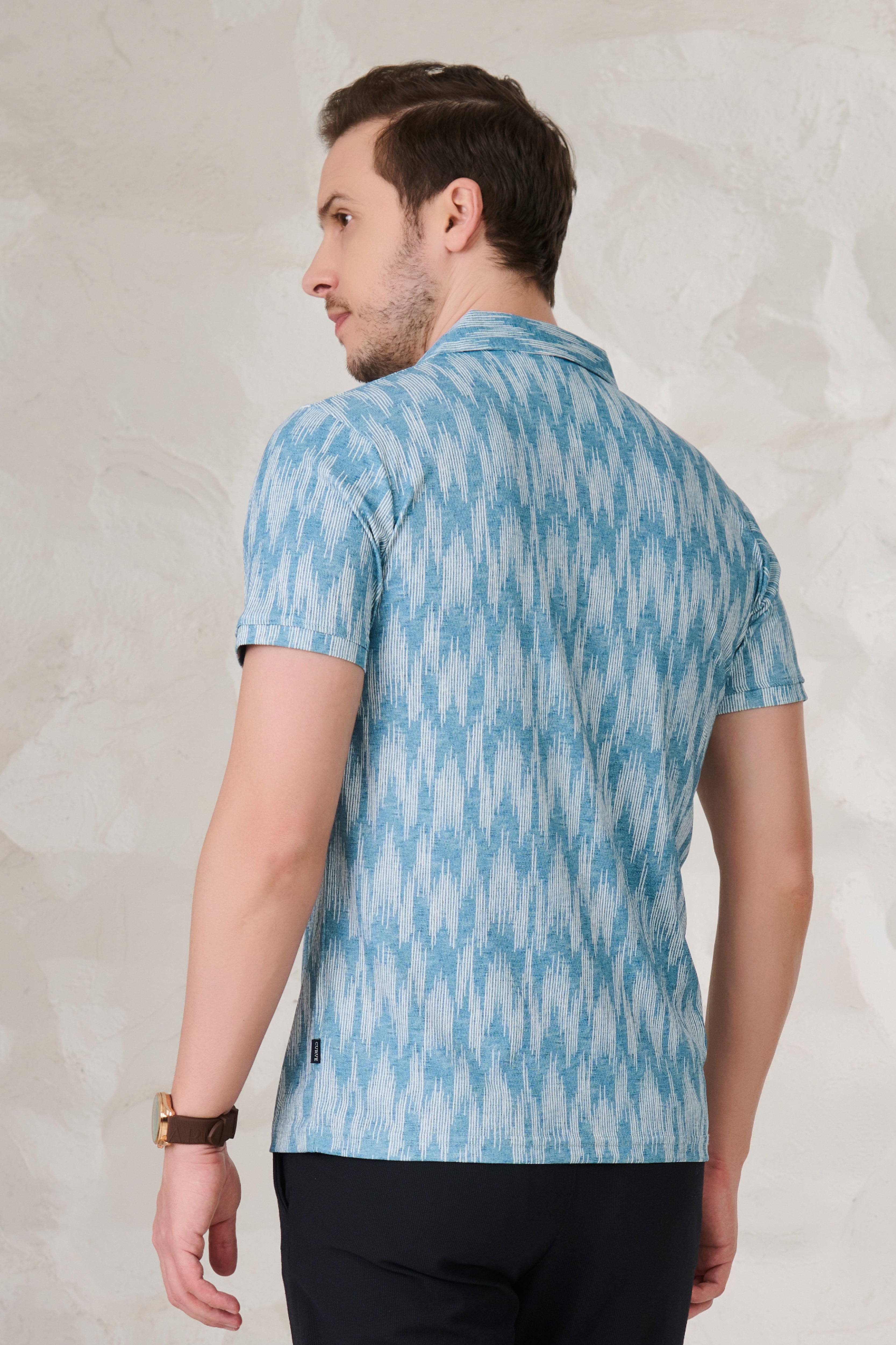 Buy Ikat Cuban T-Shirt - Teal Online Shopping view 3