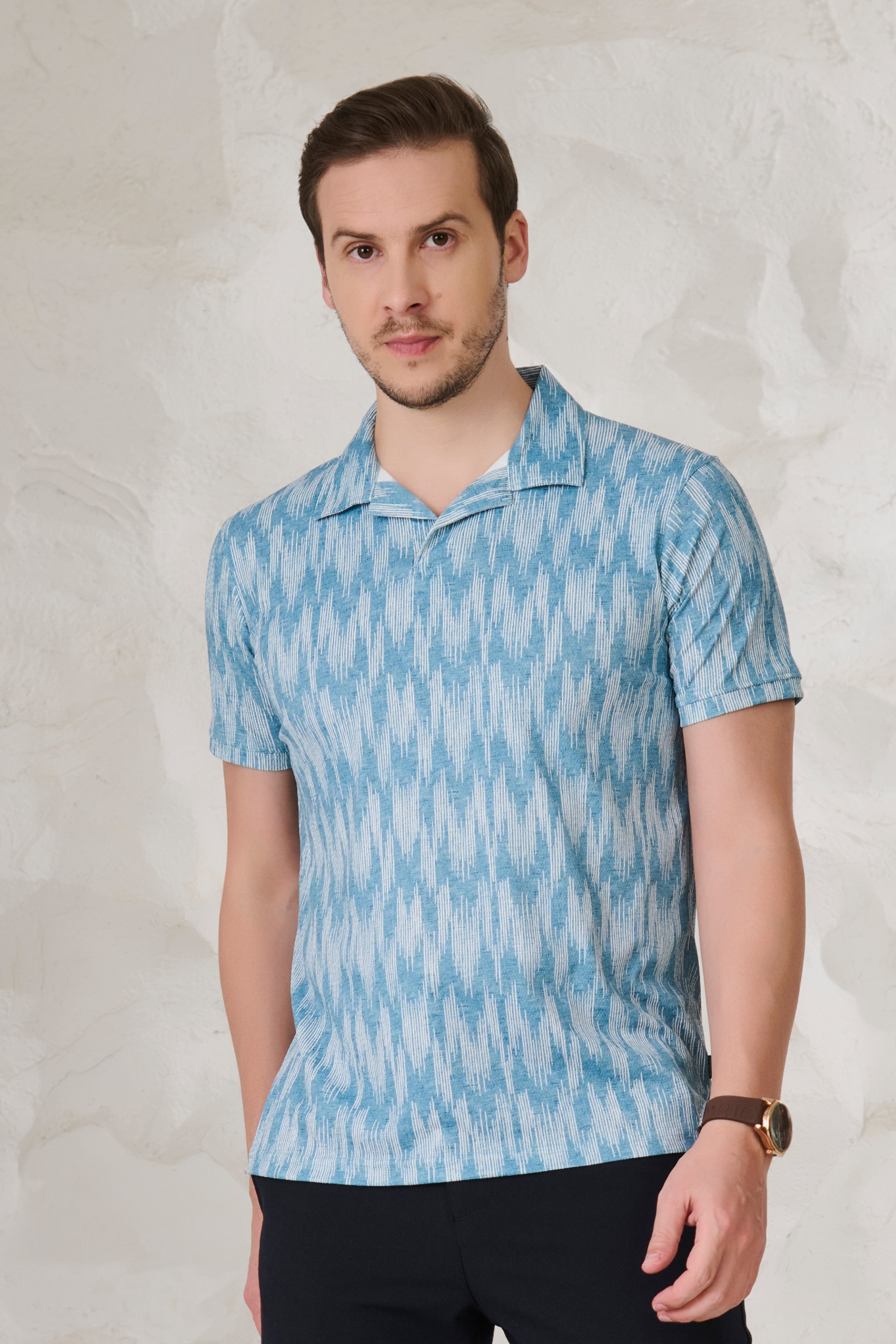 Buy Ikat Cuban T-Shirt - Teal Online Shopping view 1