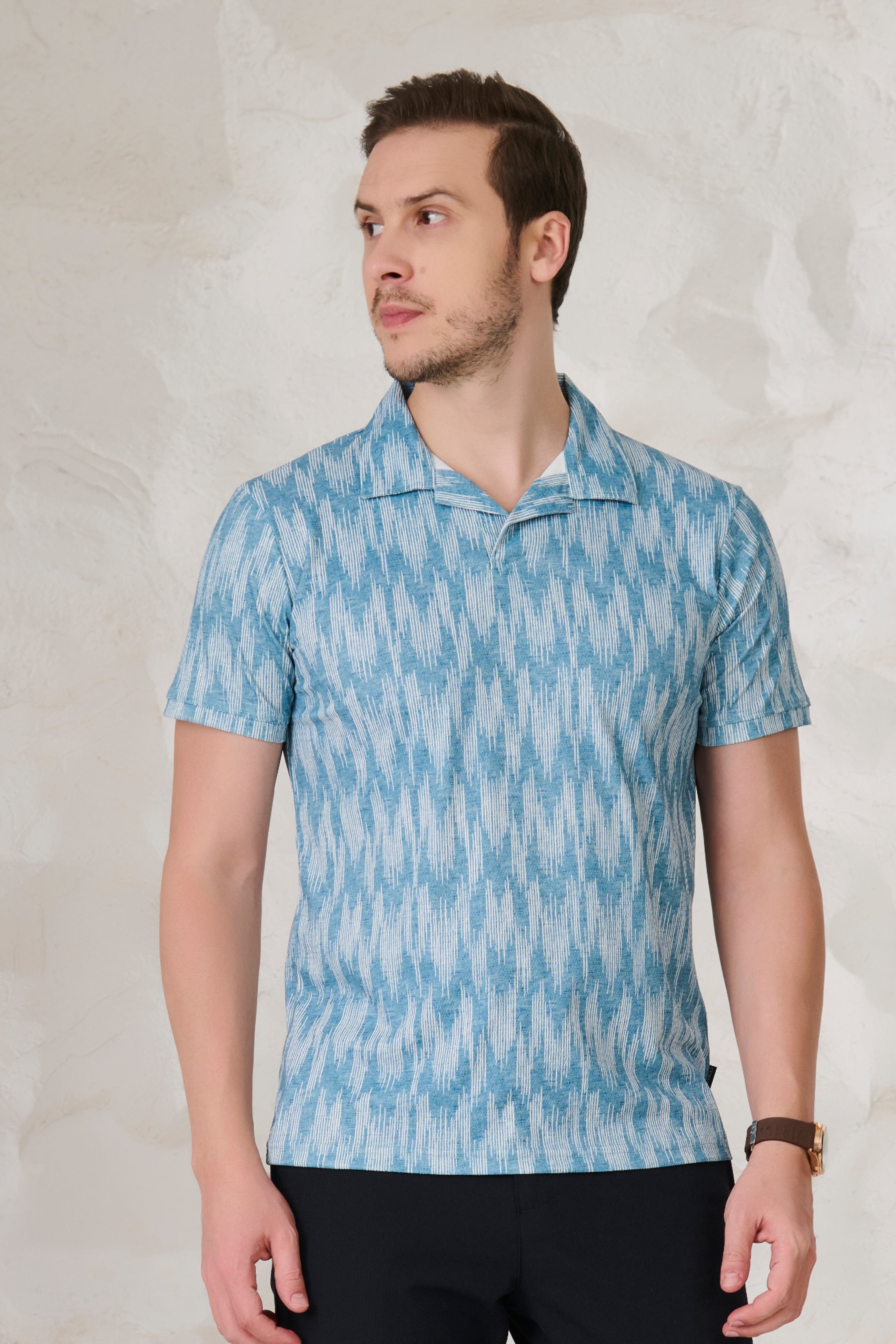 Buy Ikat Cuban T-Shirt - Teal Online Shopping view 2
